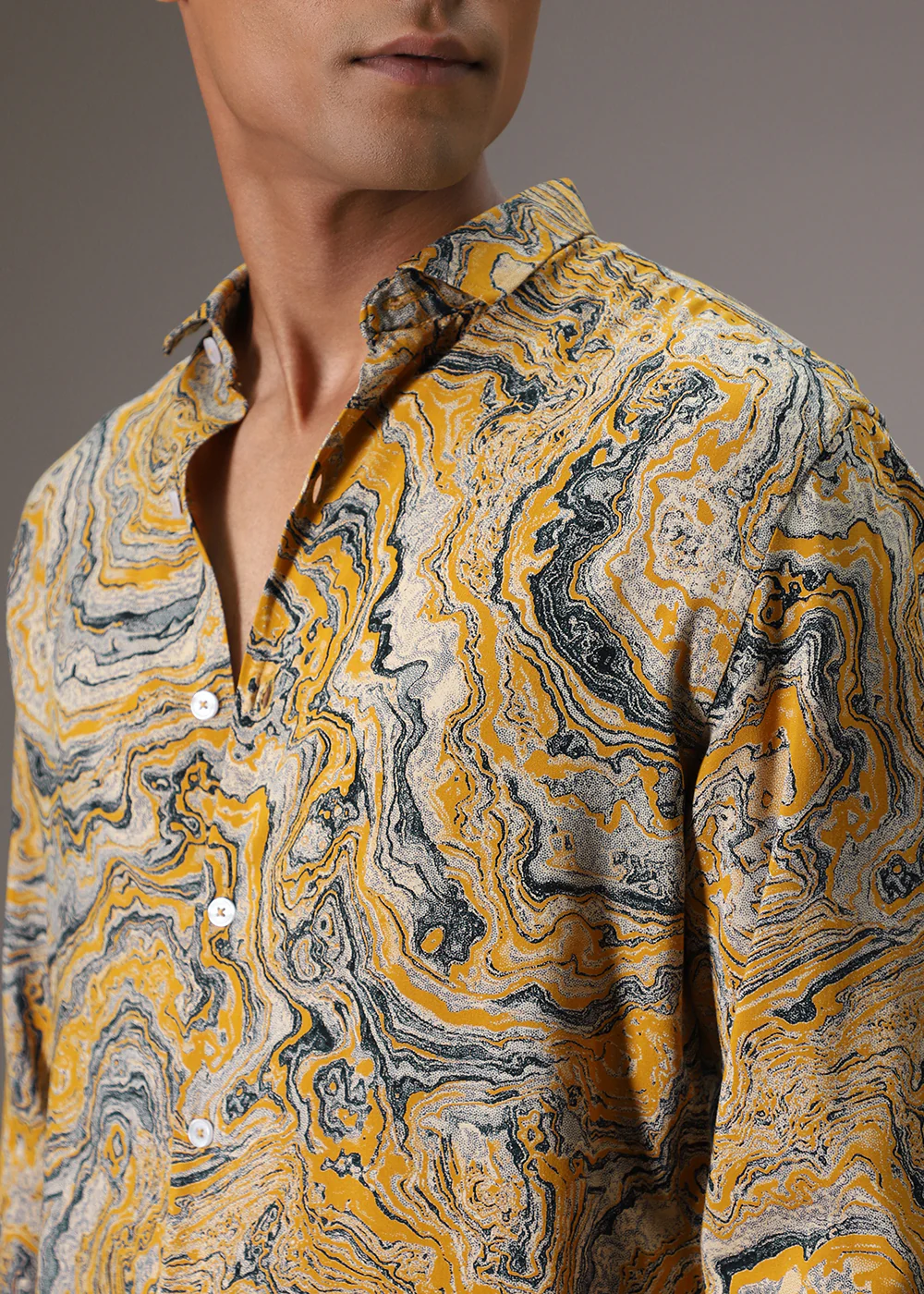 Mustard Marble Wash Feather Shirt - Image 2