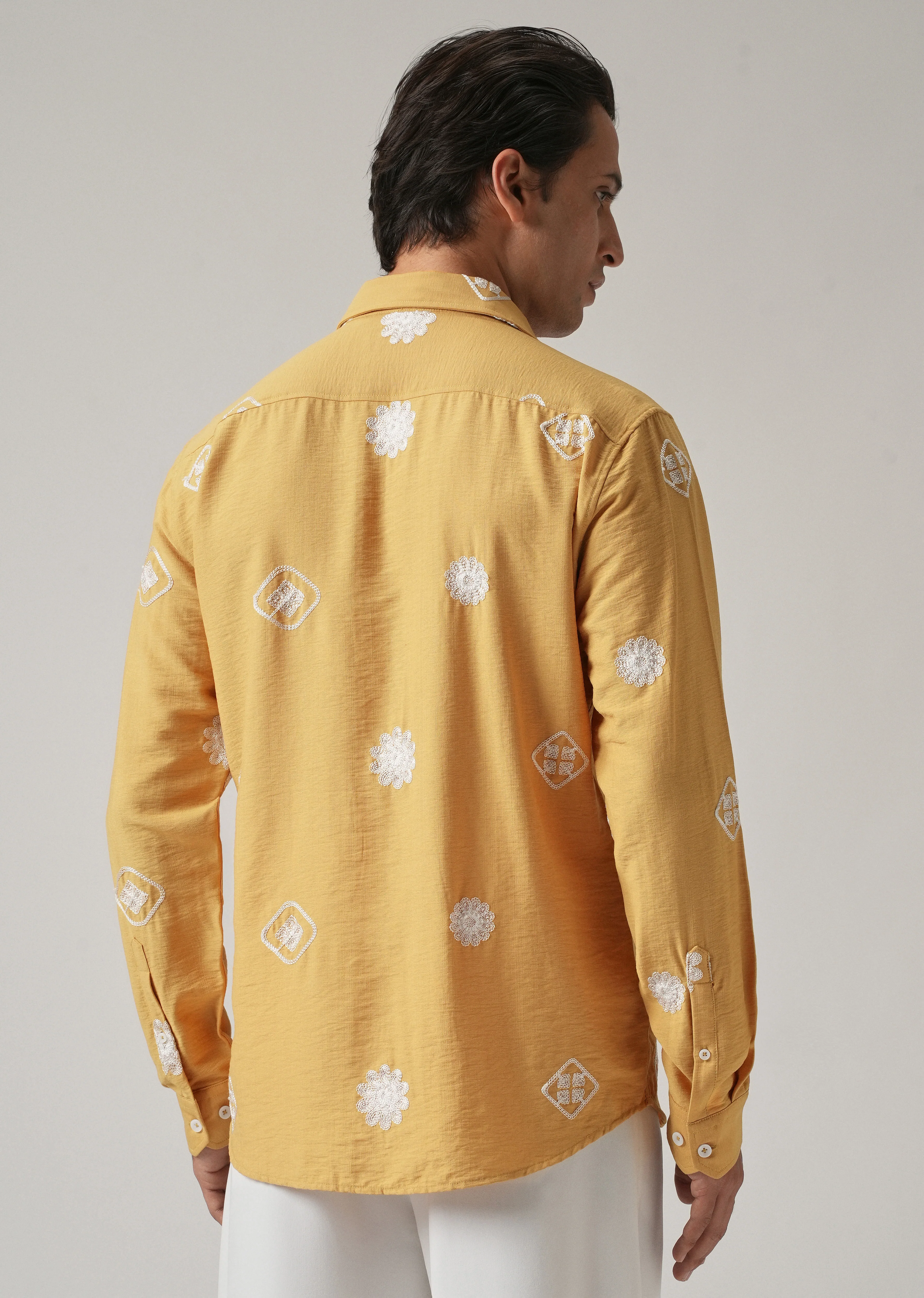 Mustard Motif Embroidery Shirt - Image 3