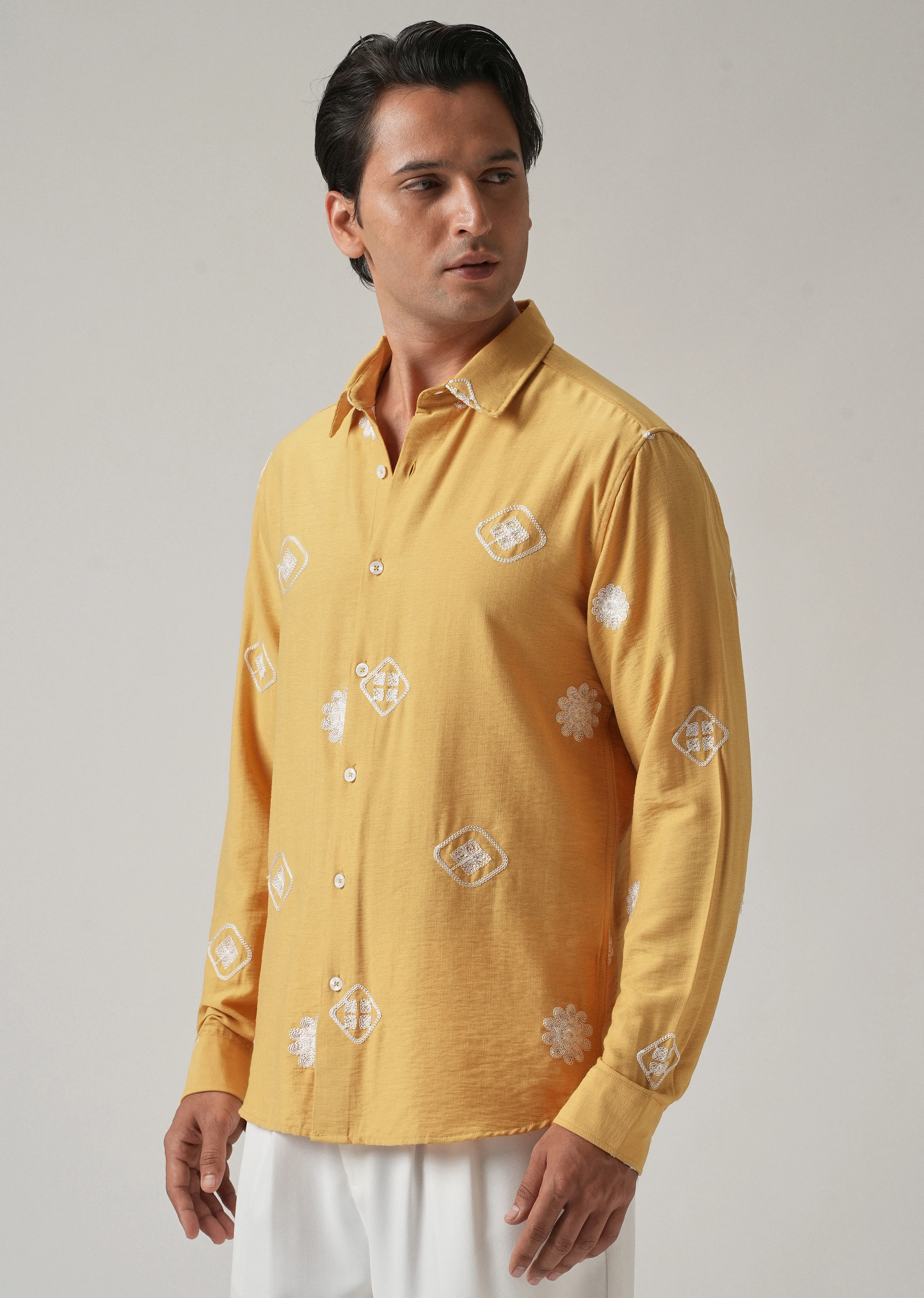 Mustard Motif Embroidery Shirt - Image 5