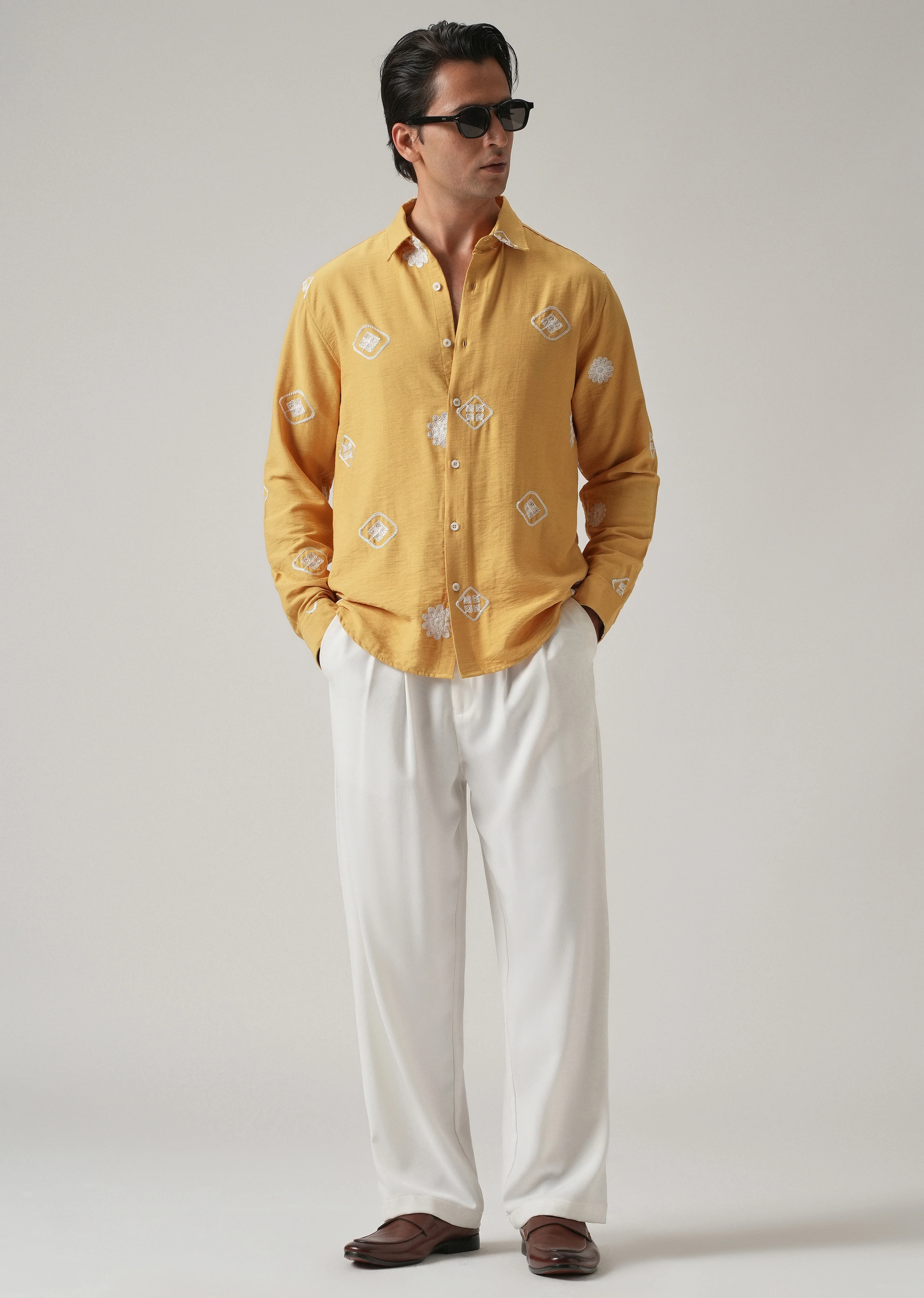 Mustard Motif Embroidery Shirt - Image 7