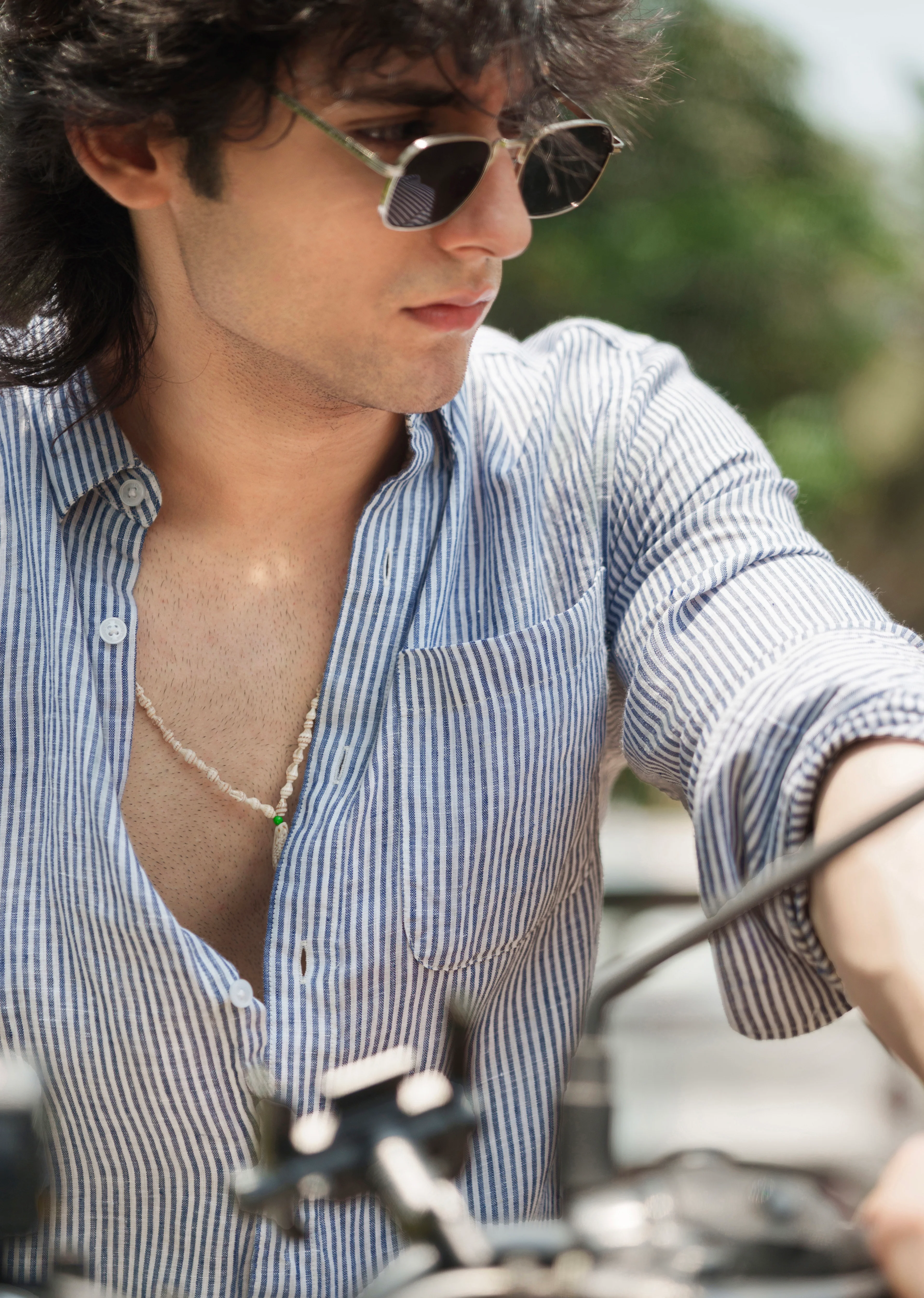 Navy Blue 100% Pure Linen Stripe Shirt - Image 4