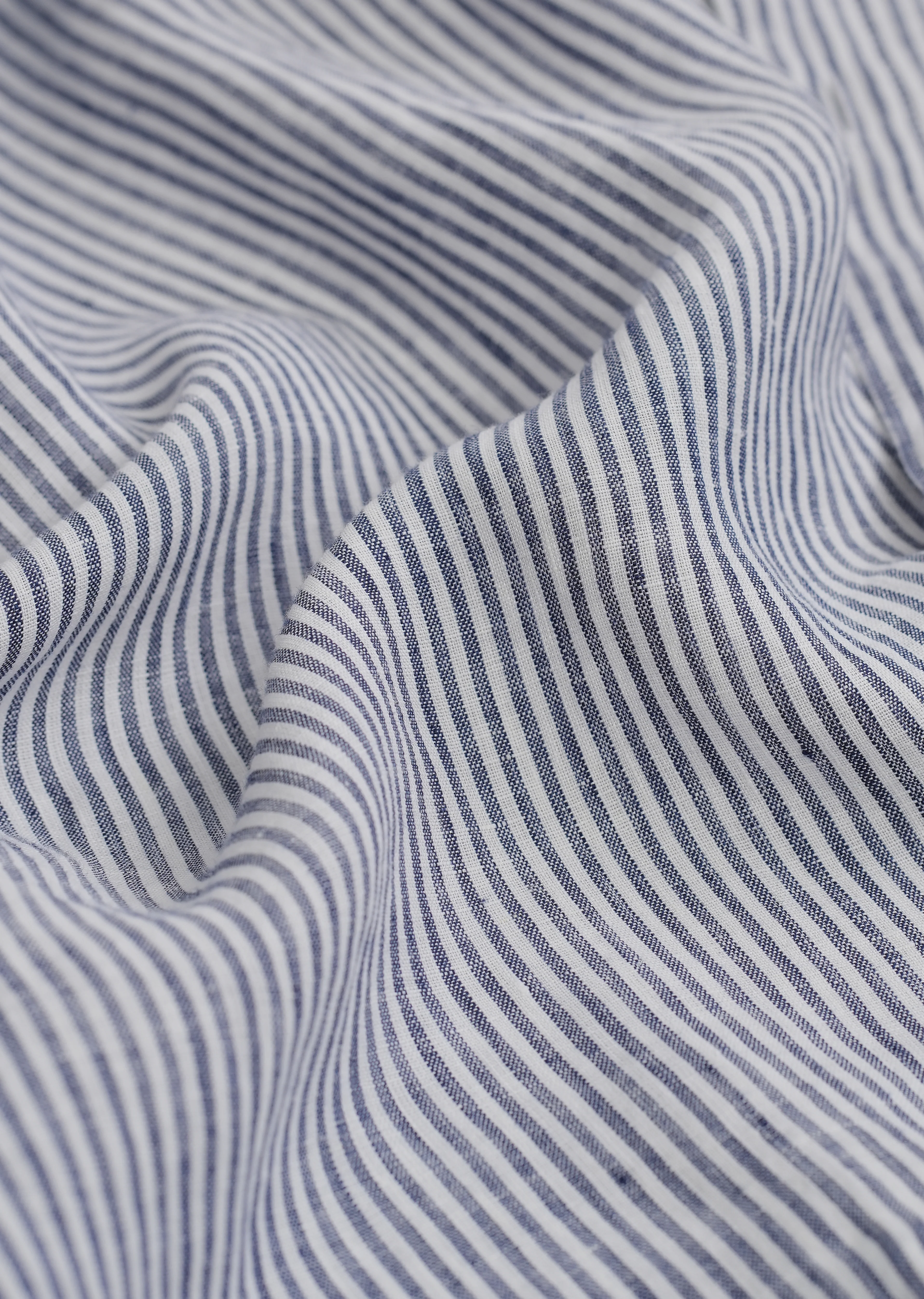 Navy Blue 100% Pure Linen Stripe Shirt - Image 5