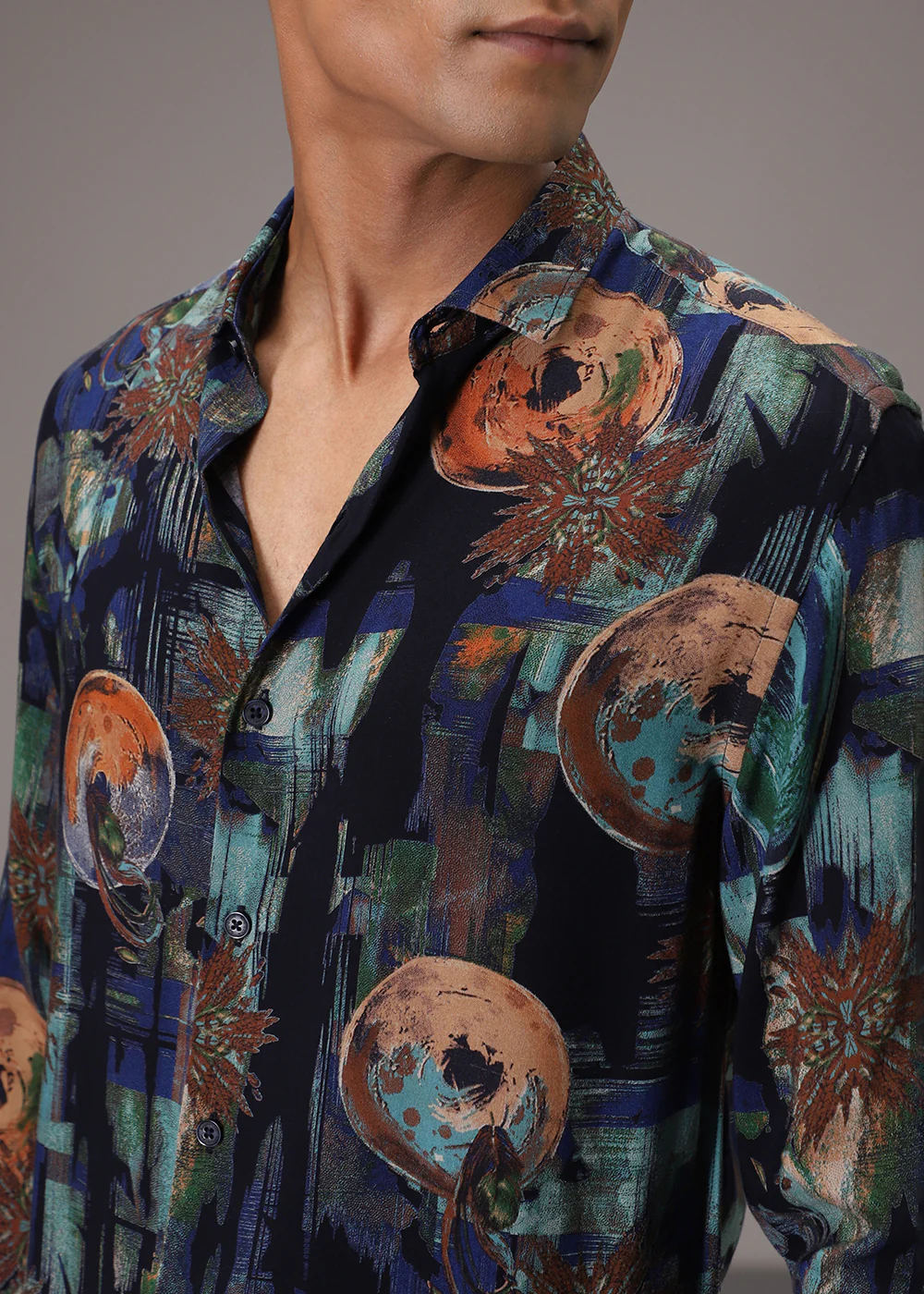 Navy Blue Abstract Feather Shirt - Image 2