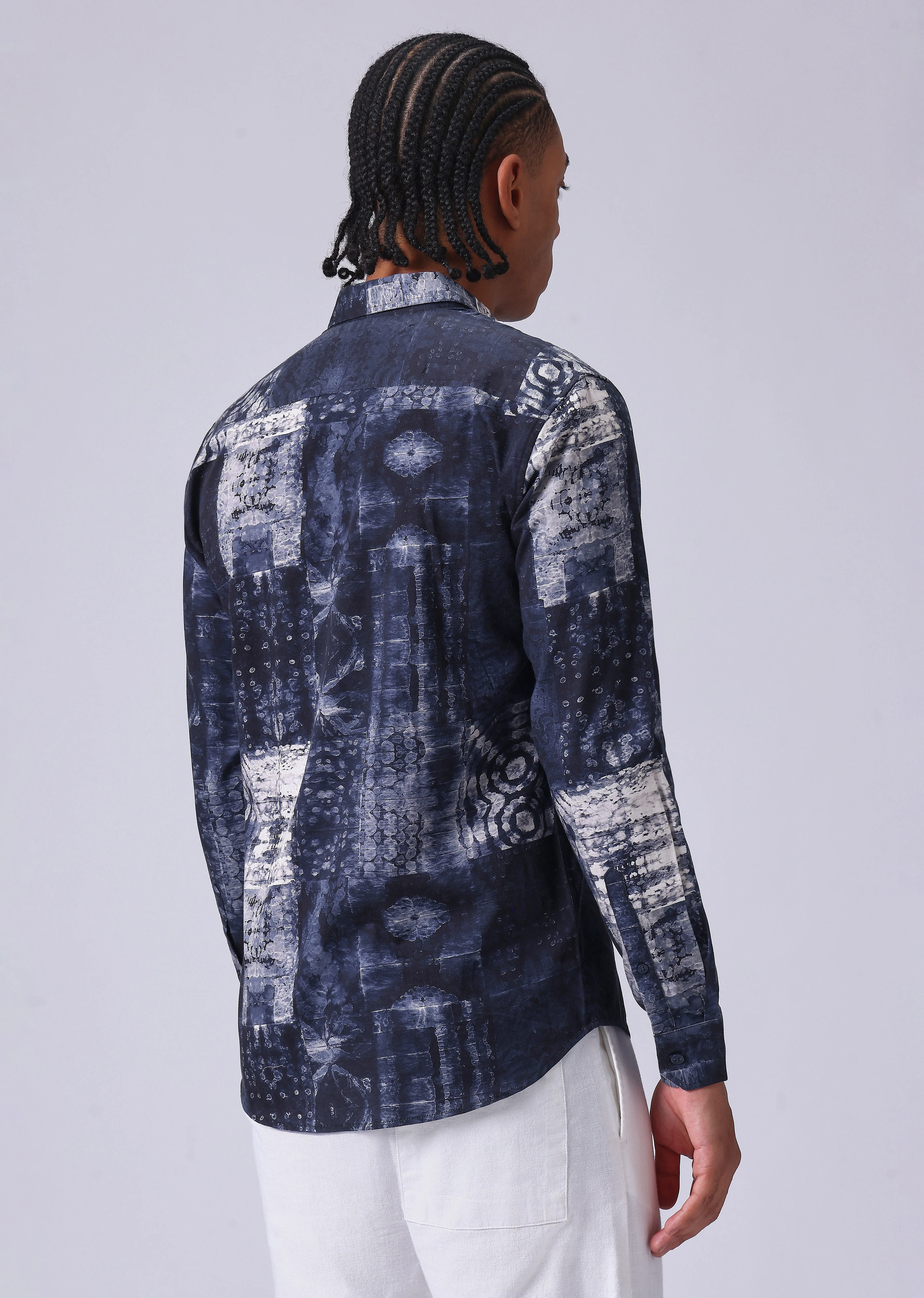 Navy Blue Abstract Print Shirt - Image 2