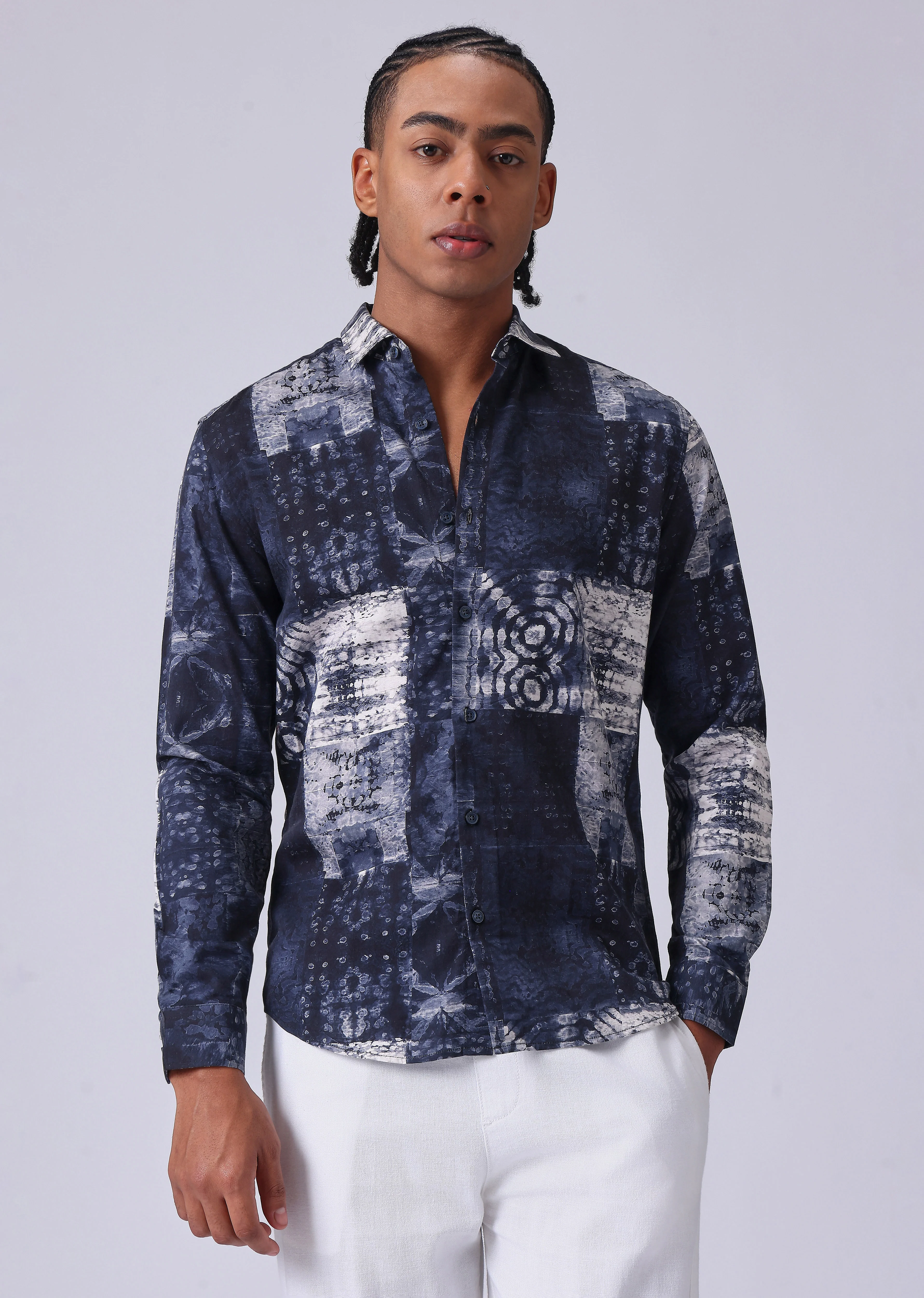 Navy Blue Abstract Print Shirt - Image 3