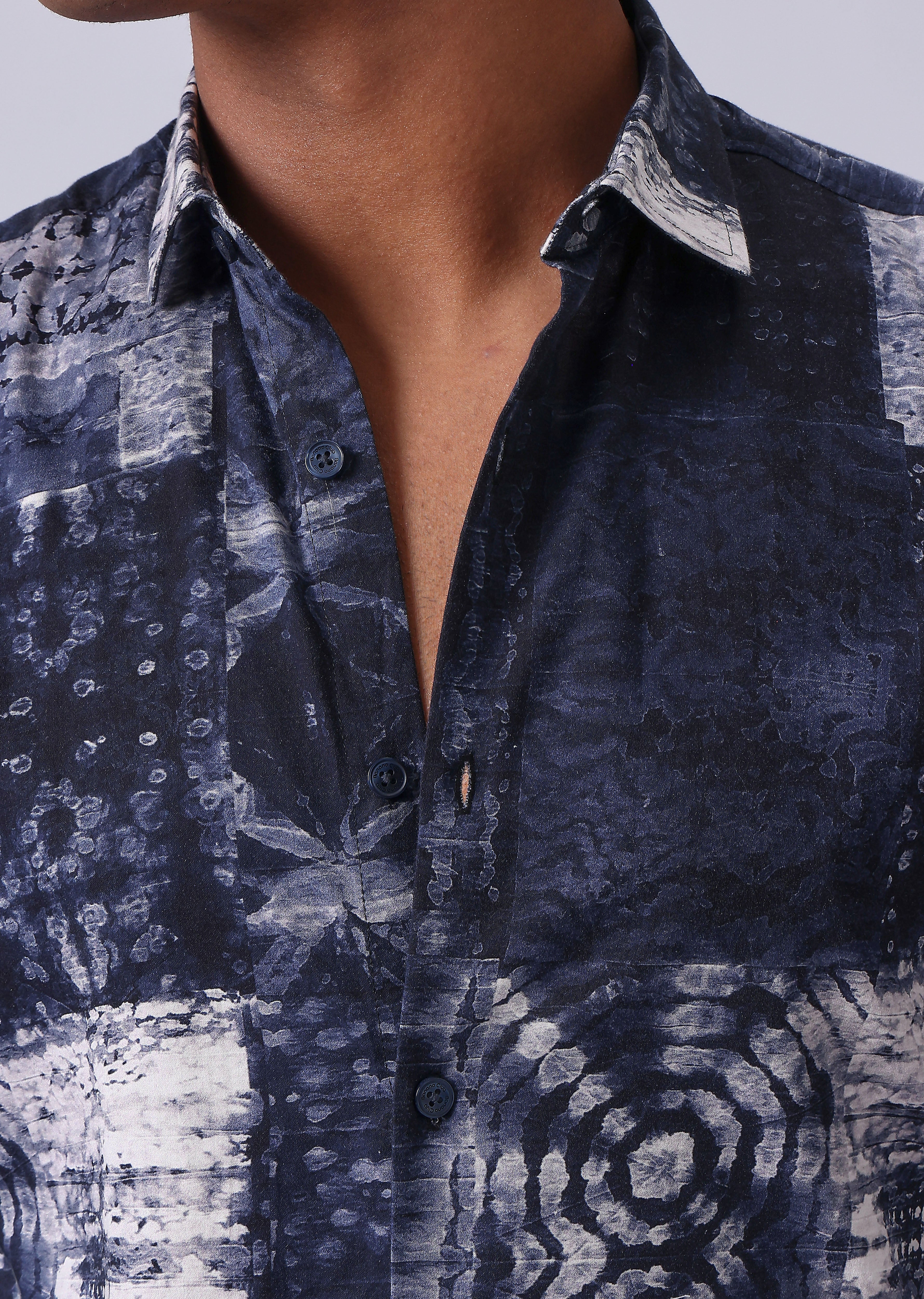 Navy Blue Abstract Print Shirt - Image 5