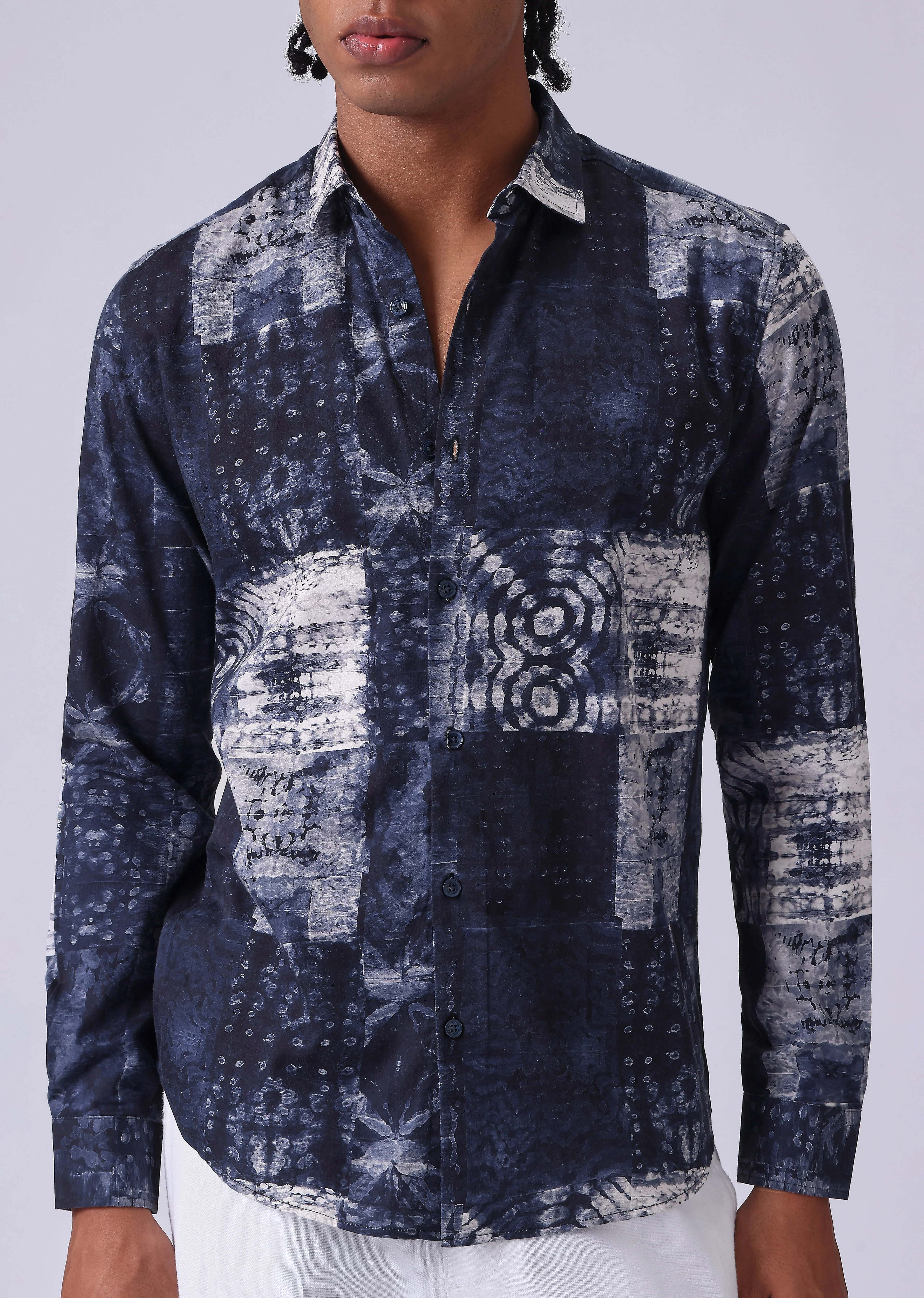 Navy Blue Abstract Print Shirt - Image 7