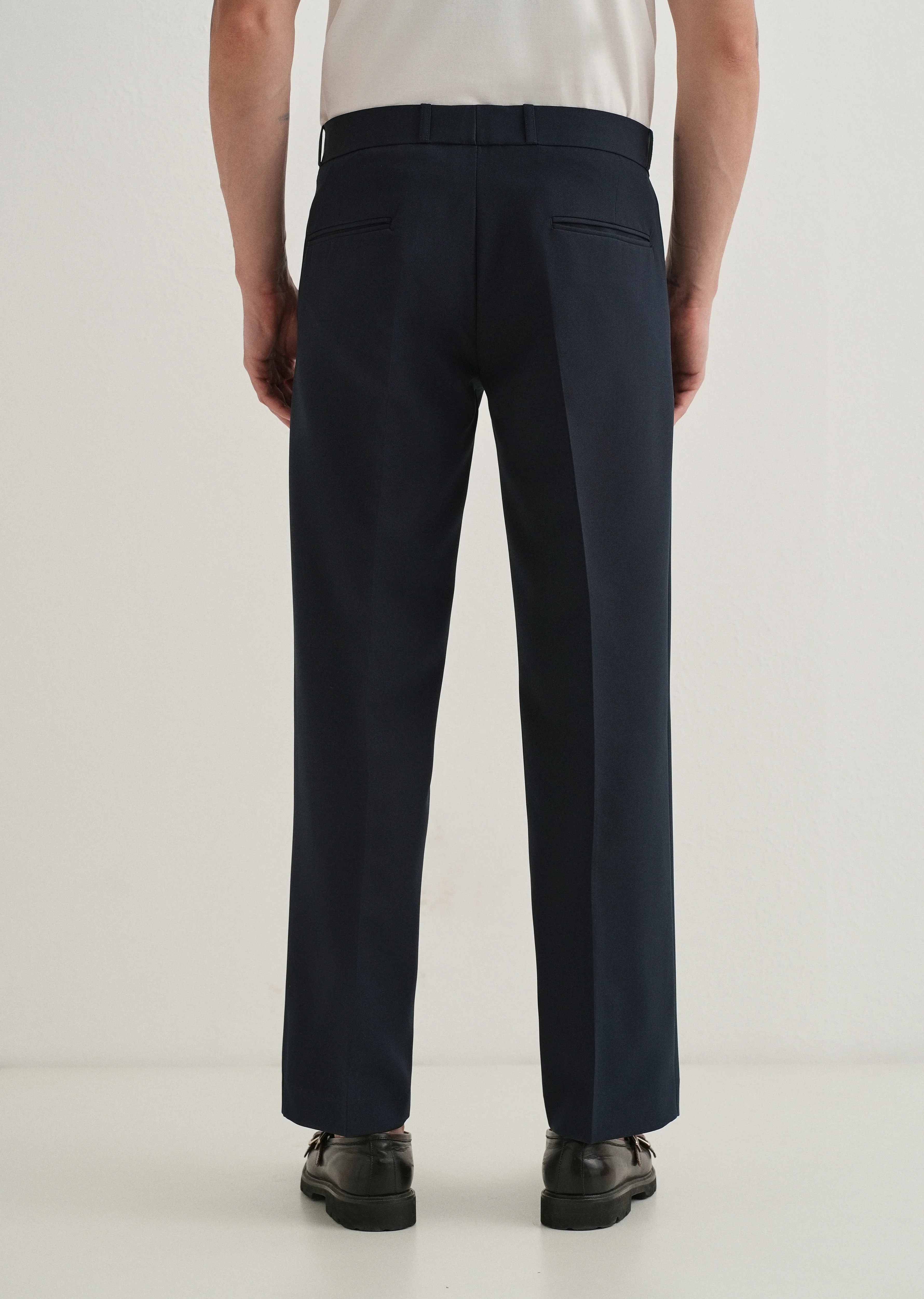 Navy Blue Button-Tab Pleat Trouser - Image 2