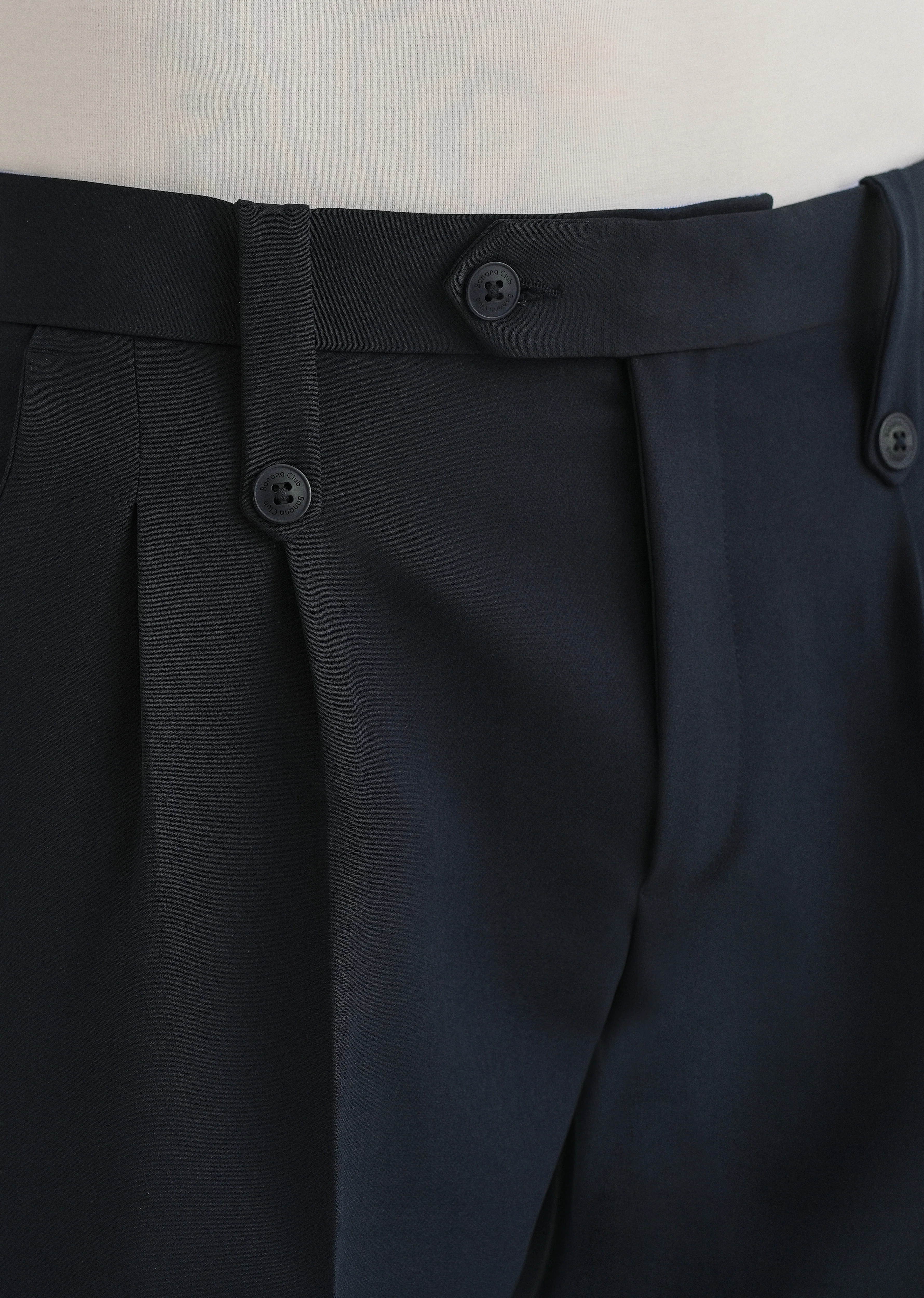 Navy Blue Button-Tab Pleat Trouser - Image 5