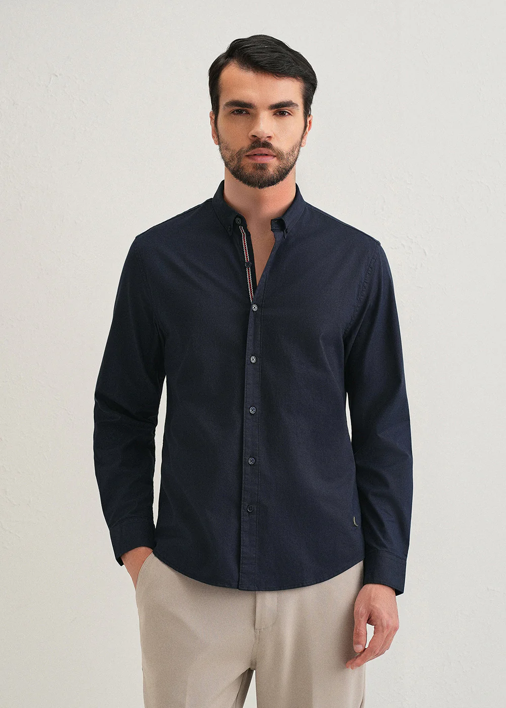 Navy Blue Contrast Placket Shirt - Image 3