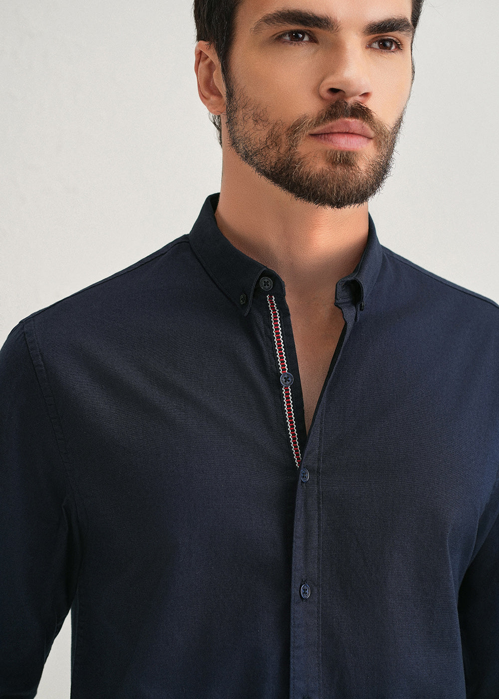 Navy Blue Contrast Placket Shirt - Image 5