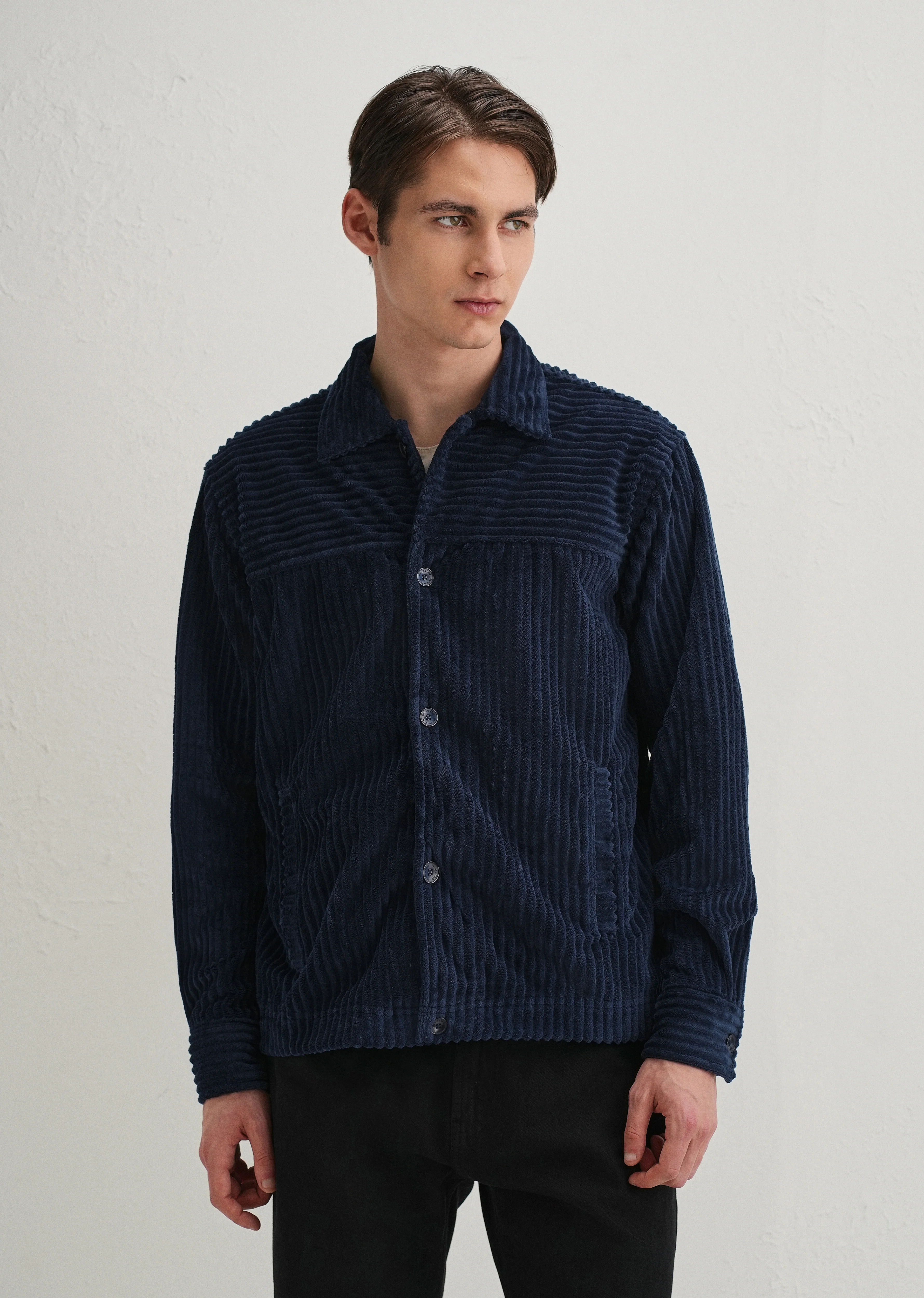 Navy Blue Corduroy Shacket - Image 3