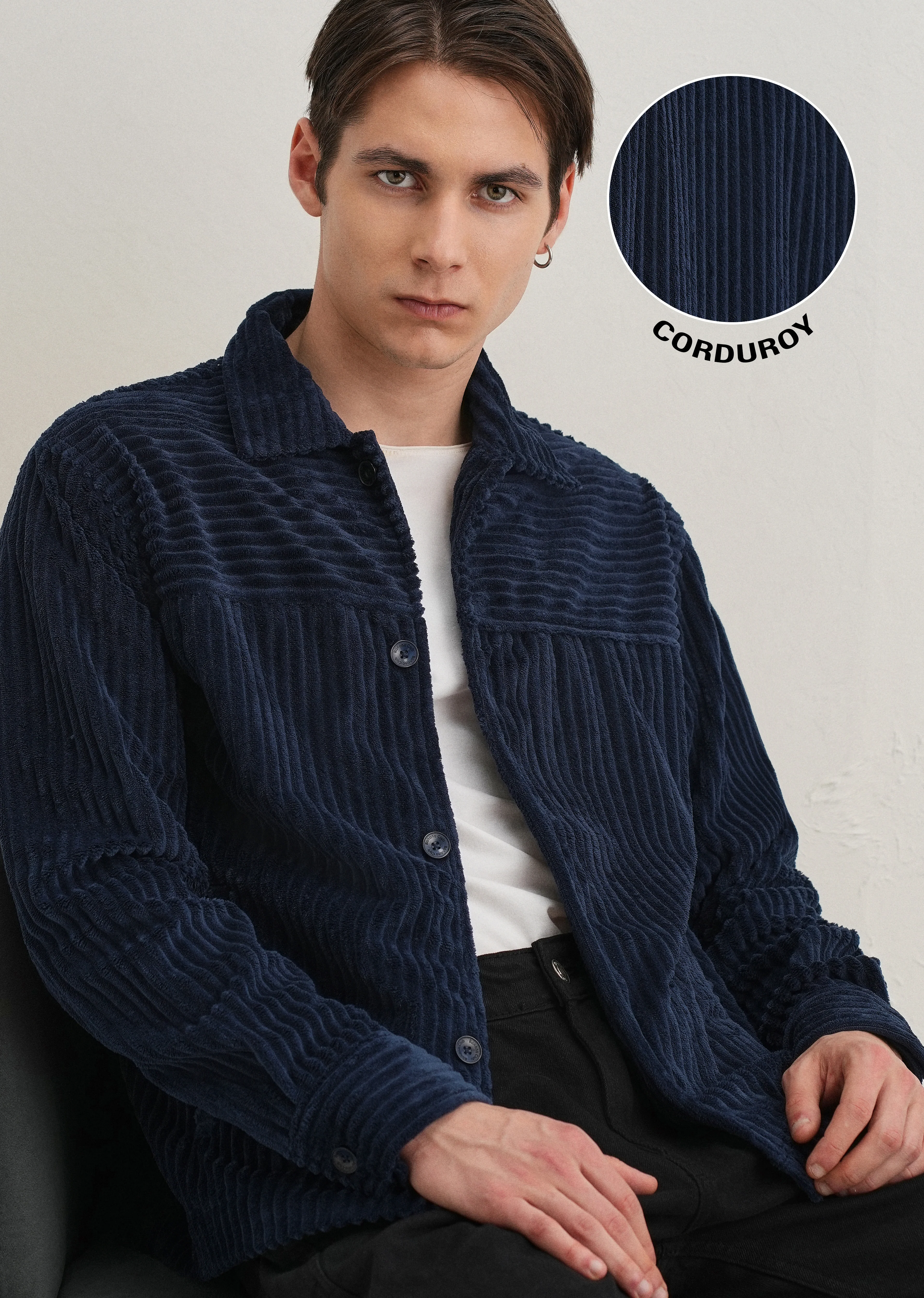 Navy Blue Corduroy Shacket - Image 8