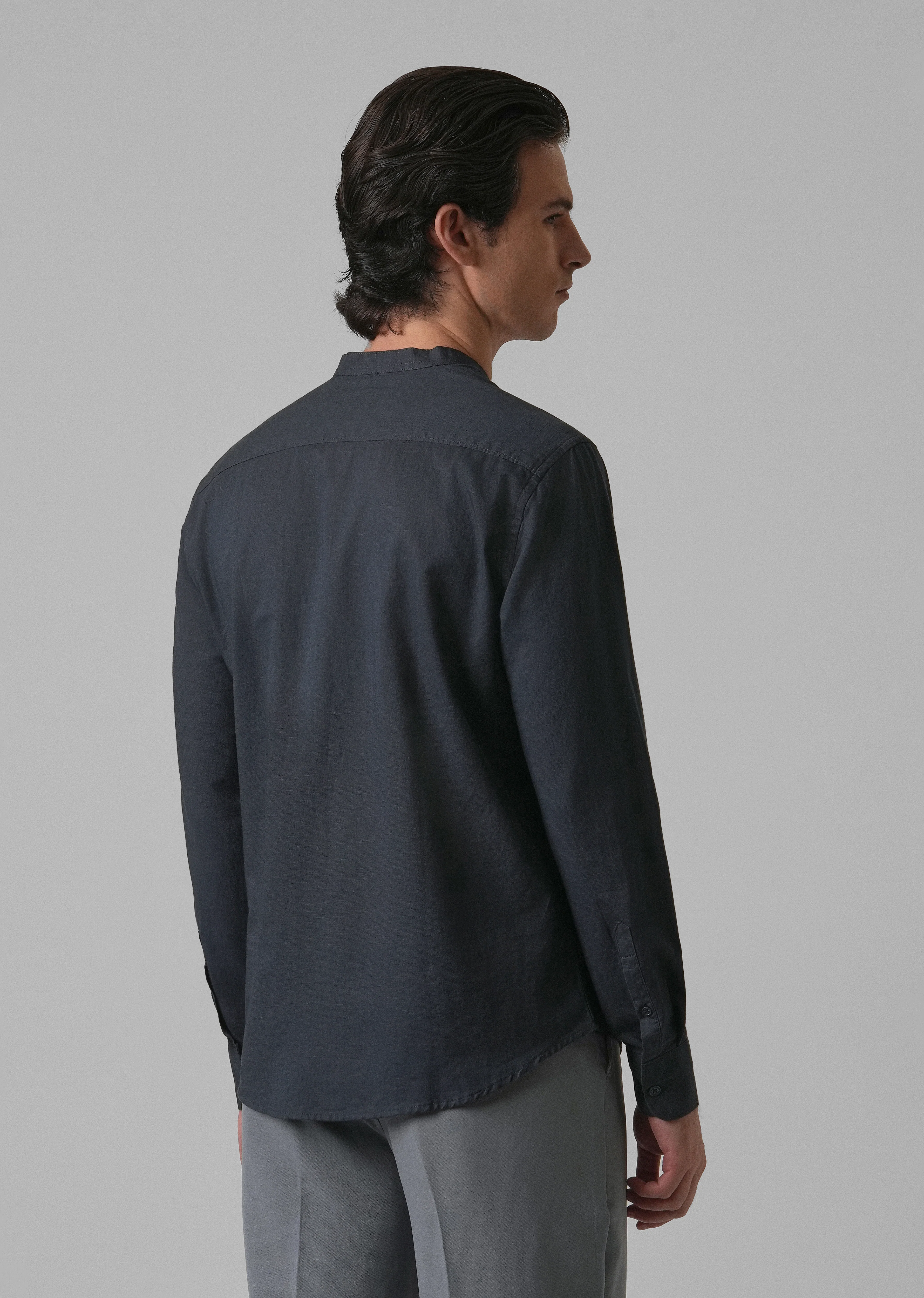 Navy Blue Cotton Linen Shirt - Image 2