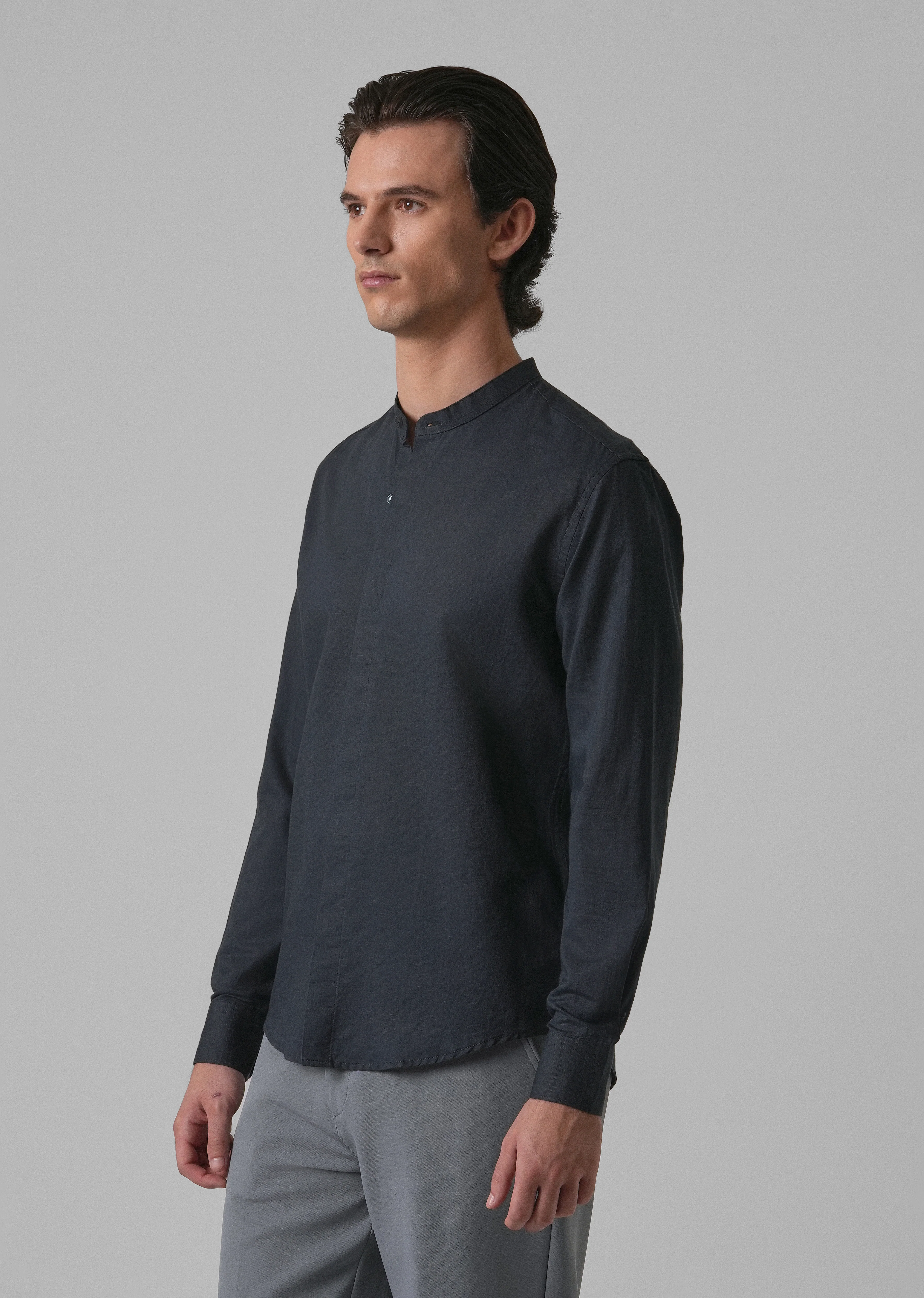 Navy Blue Cotton Linen Shirt - Image 4