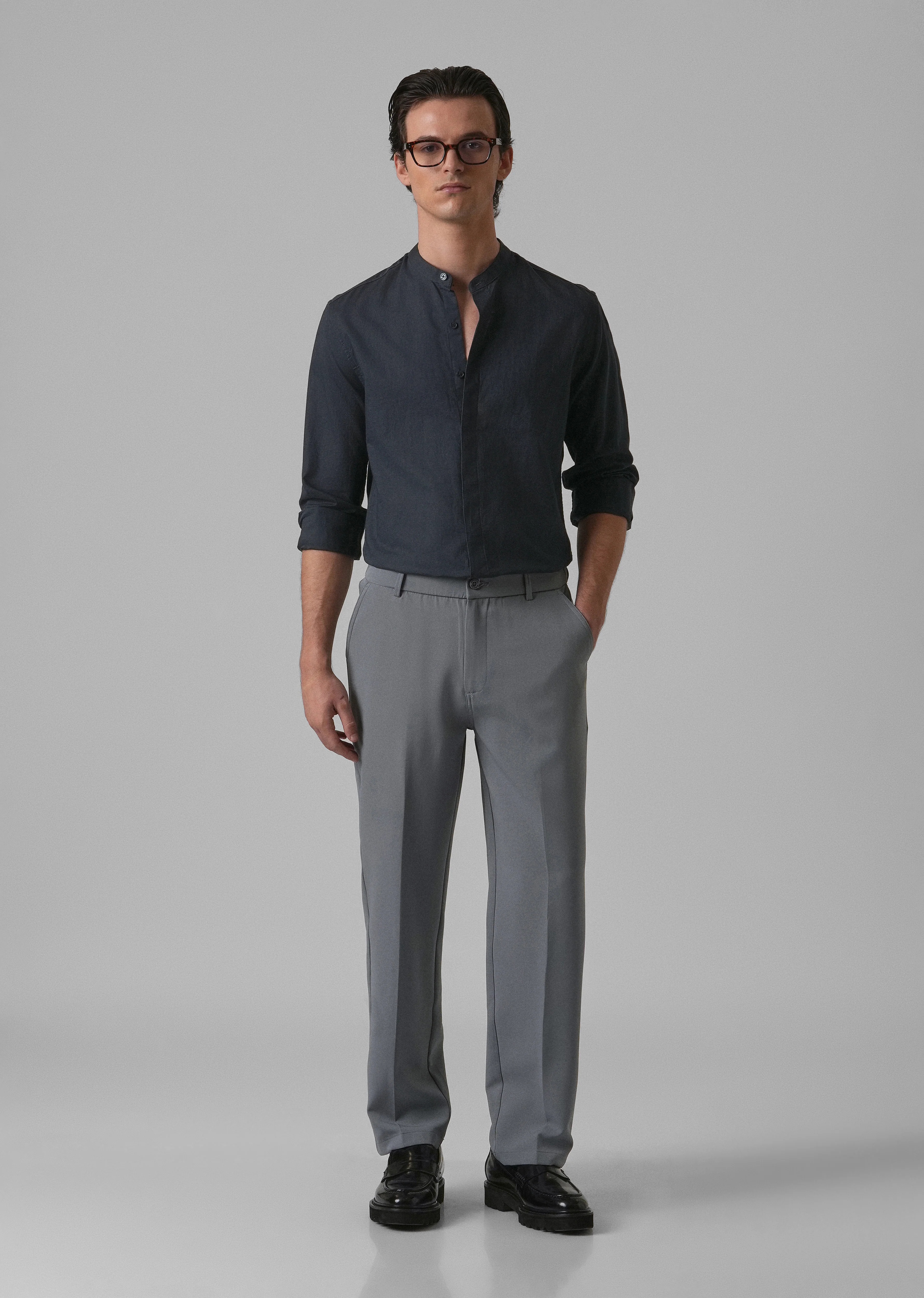 Navy Blue Cotton Linen Shirt - Image 6