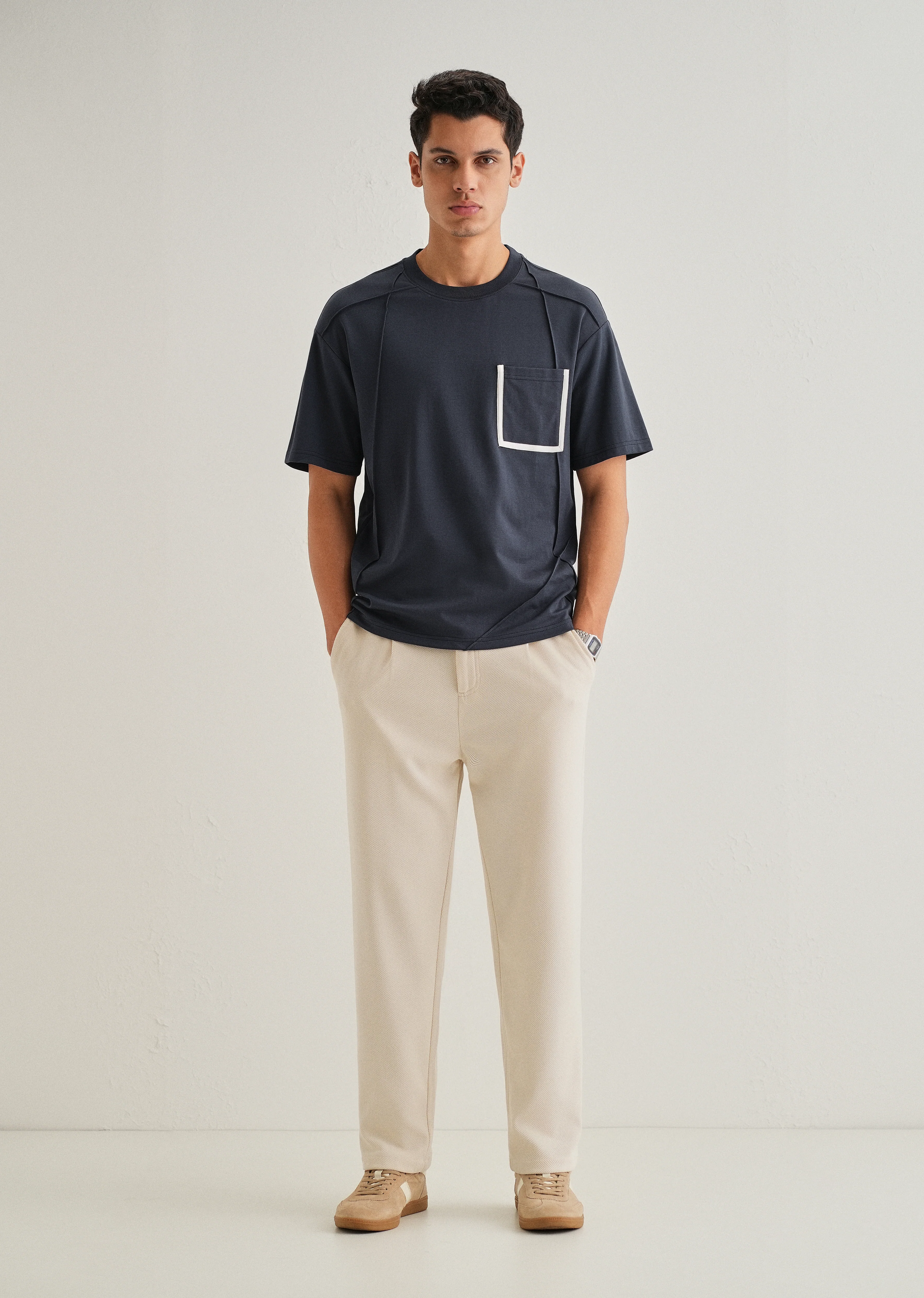 Navy Blue Cut & Sew Oversized T-shirt - Image 6
