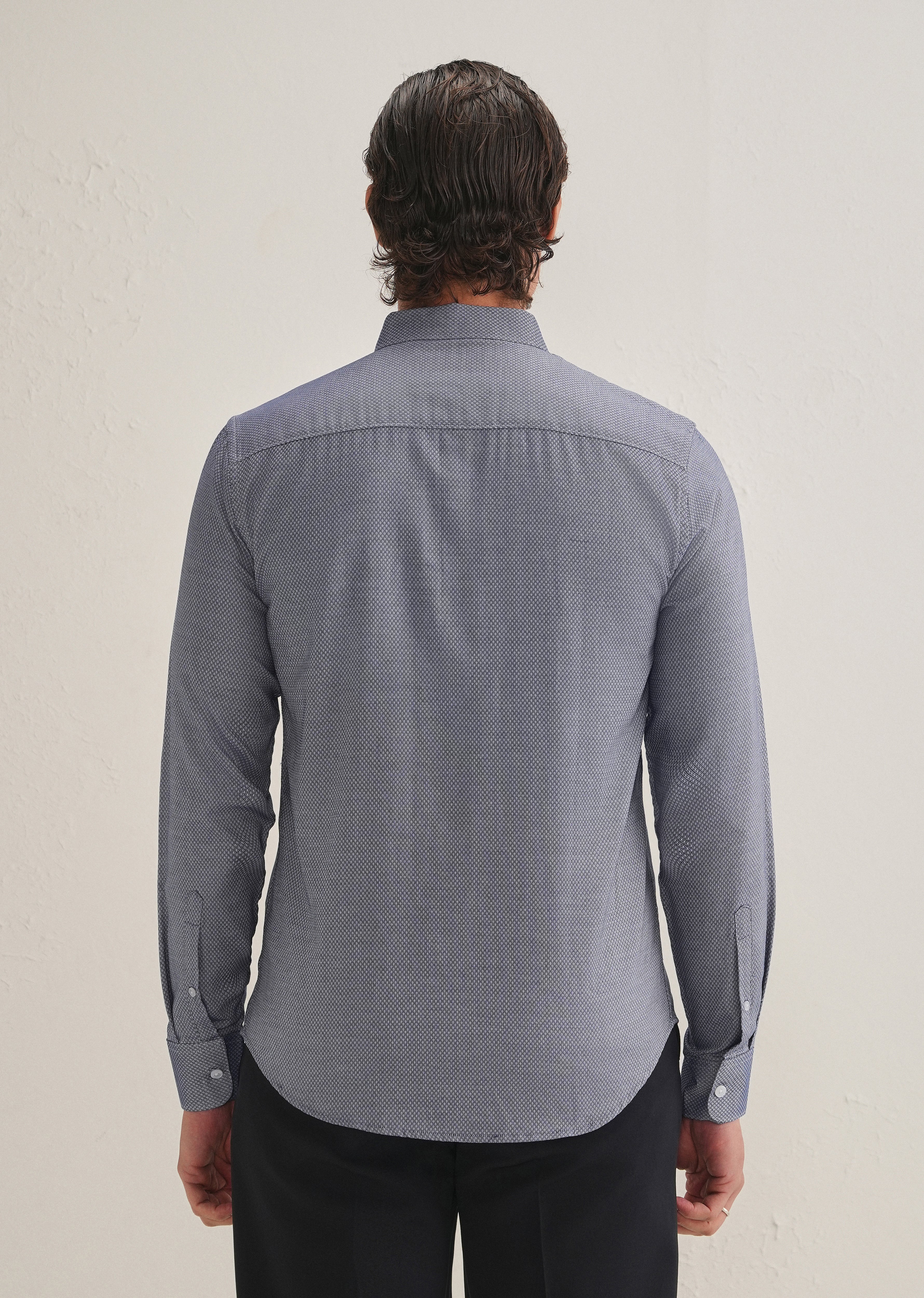 Navy Blue Dobby Micro-Diamond Shirt - Image 4