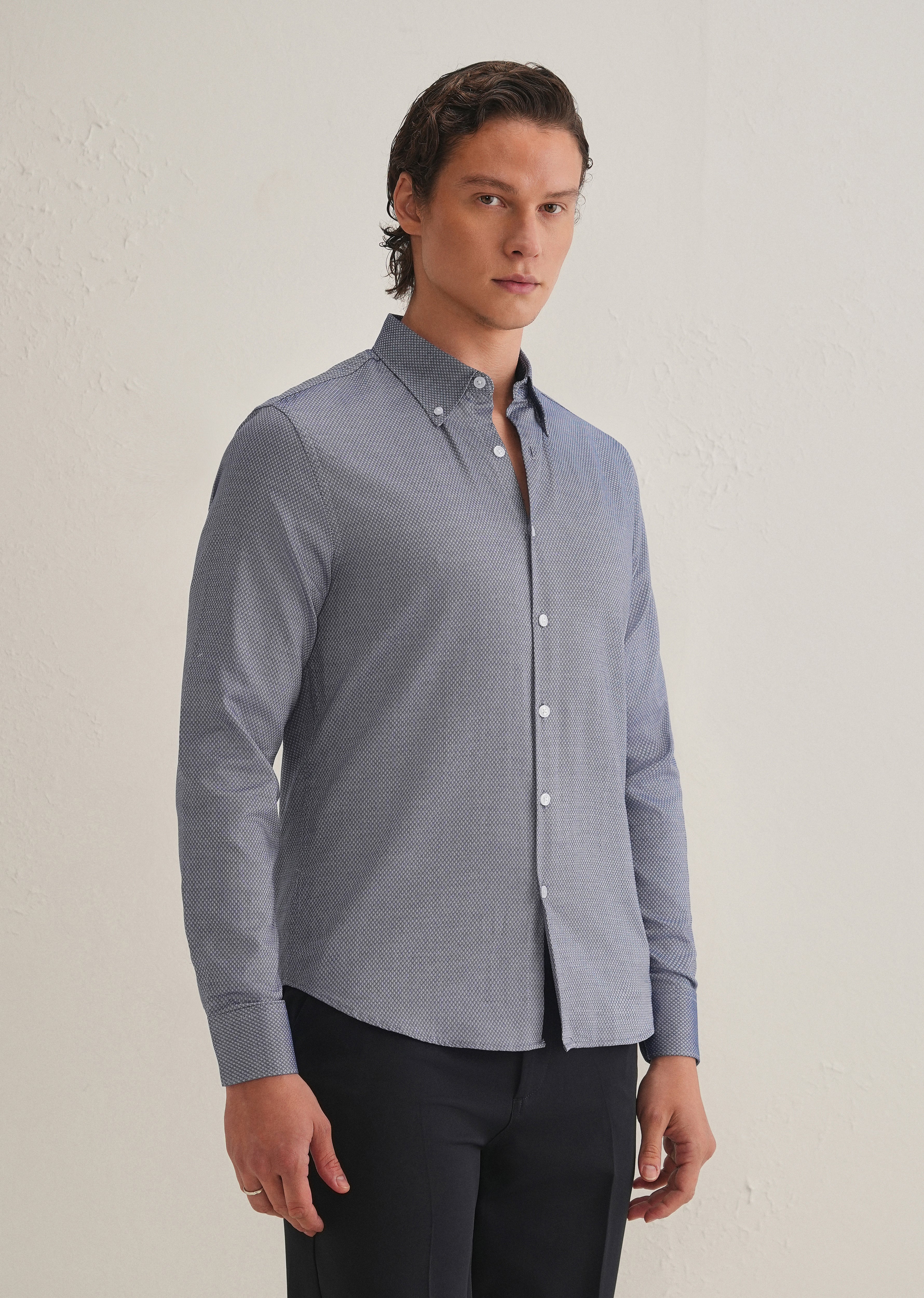 Navy Blue Dobby Micro-Diamond Shirt - Image 5