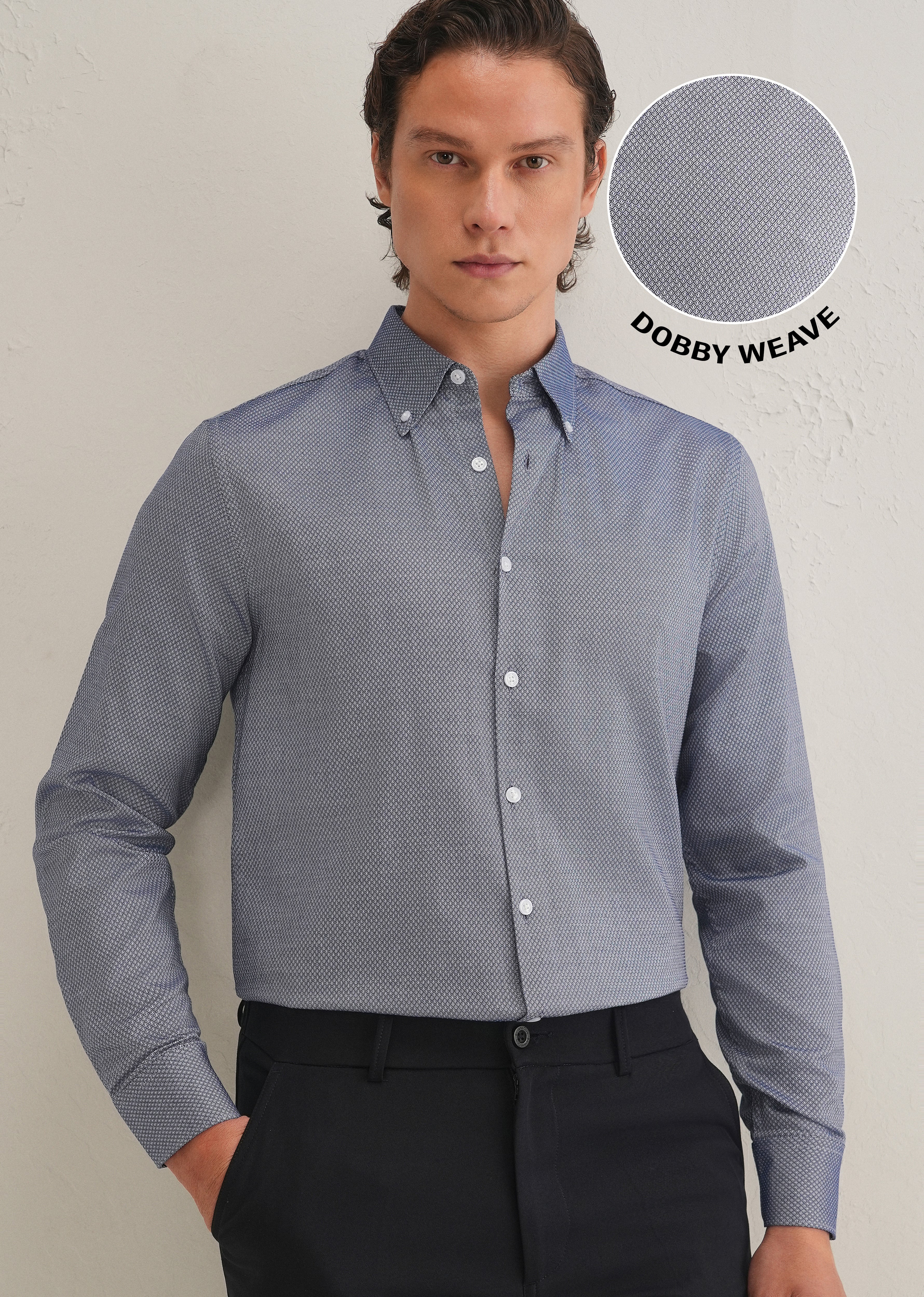 Navy Blue Dobby Micro-Diamond Shirt - Image 7