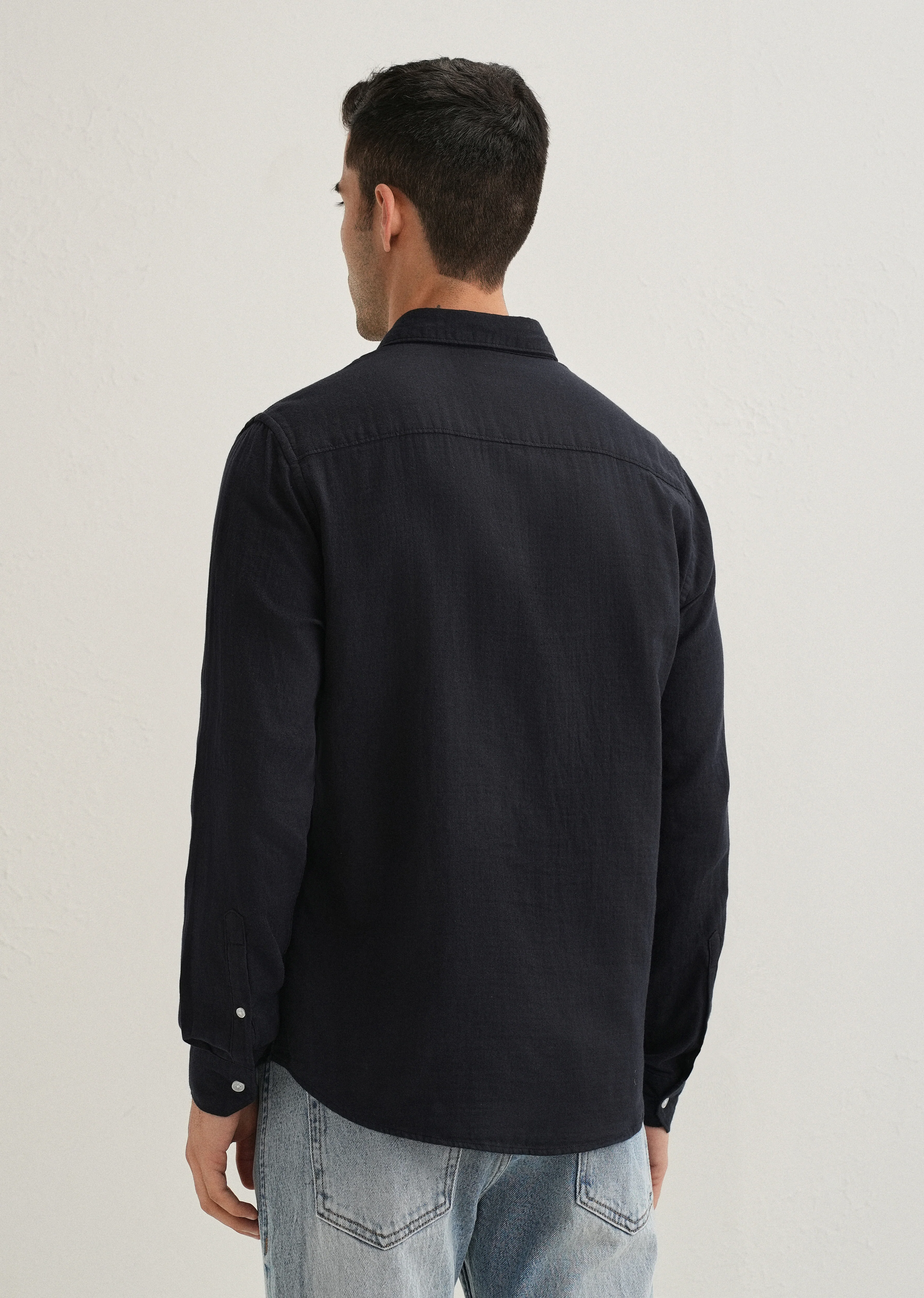Navy Blue Double Cloth Cotton Shirt - Image 2
