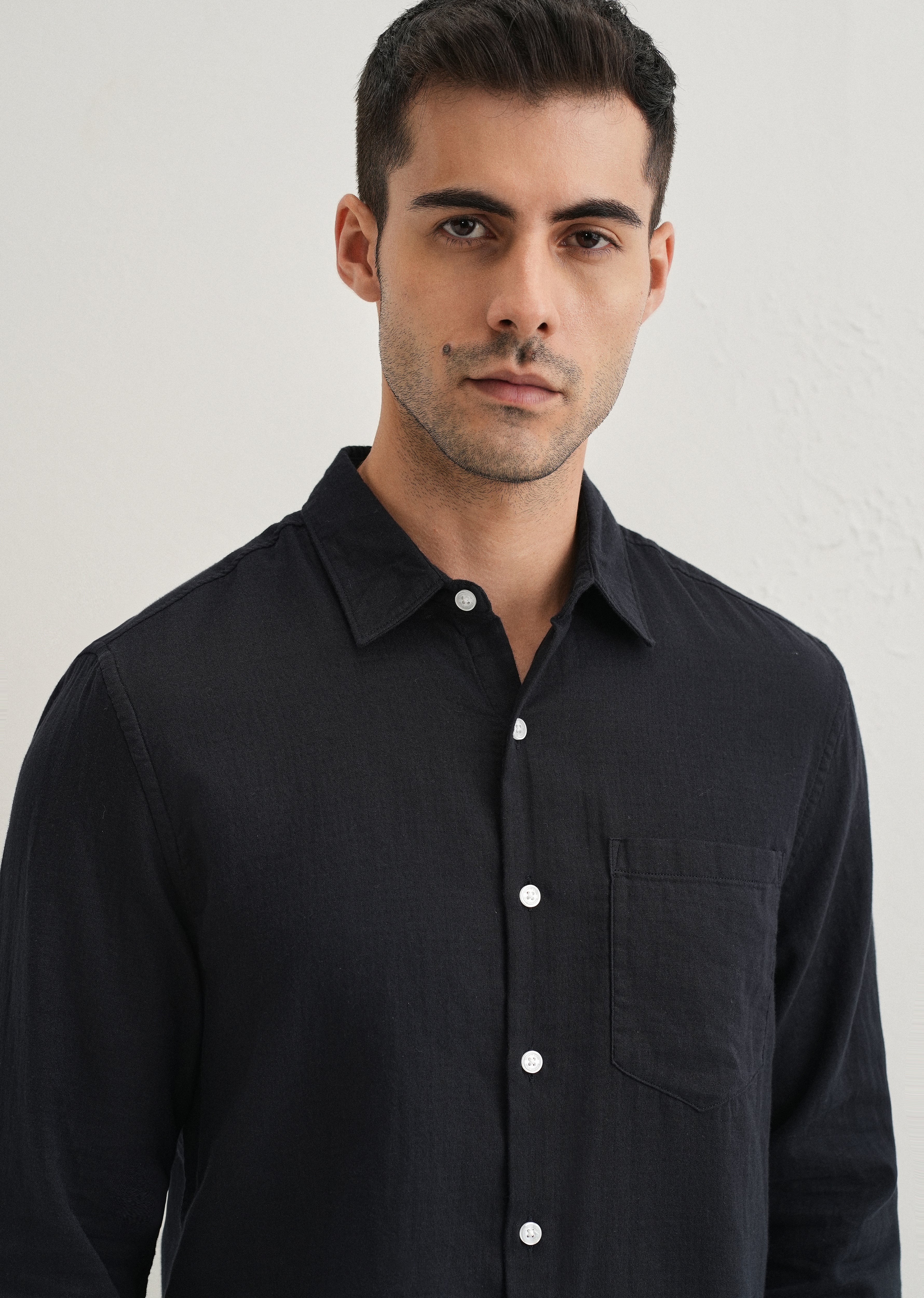 Navy Blue Double Cloth Cotton Shirt - Image 5