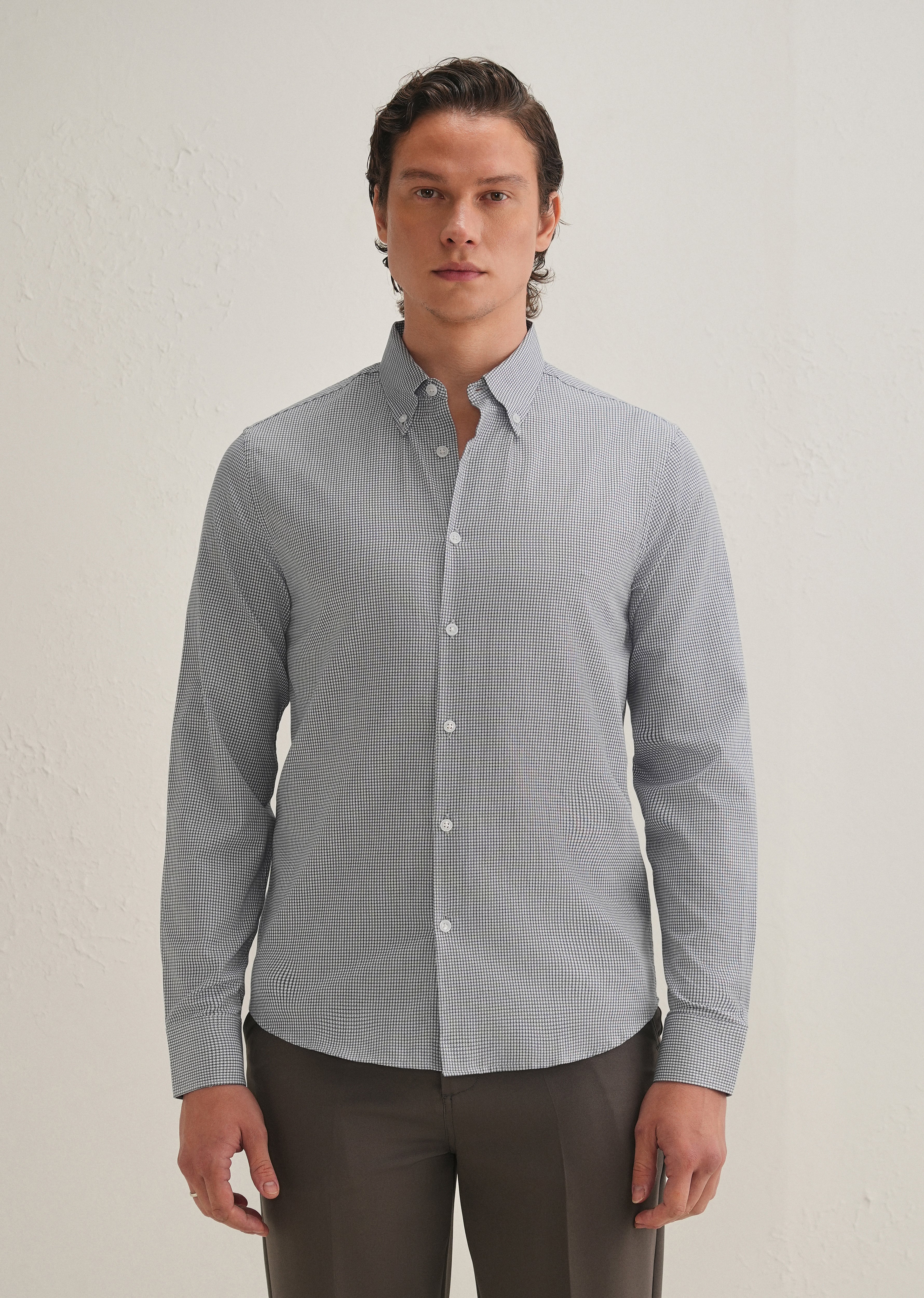 Navy Blue Geometric Dobby Cotton Shirt - Image 3