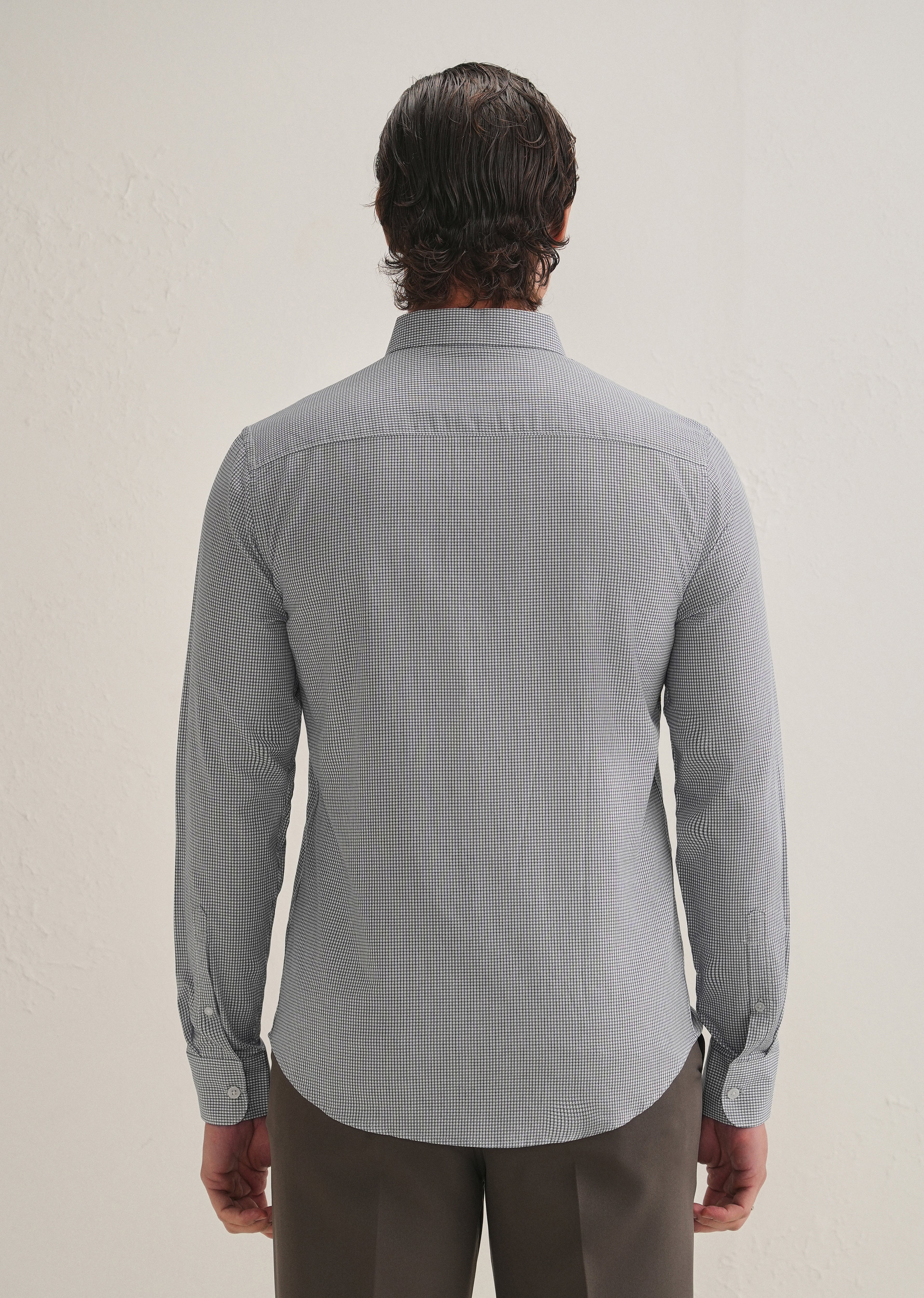 Navy Blue Geometric Dobby Cotton Shirt - Image 4