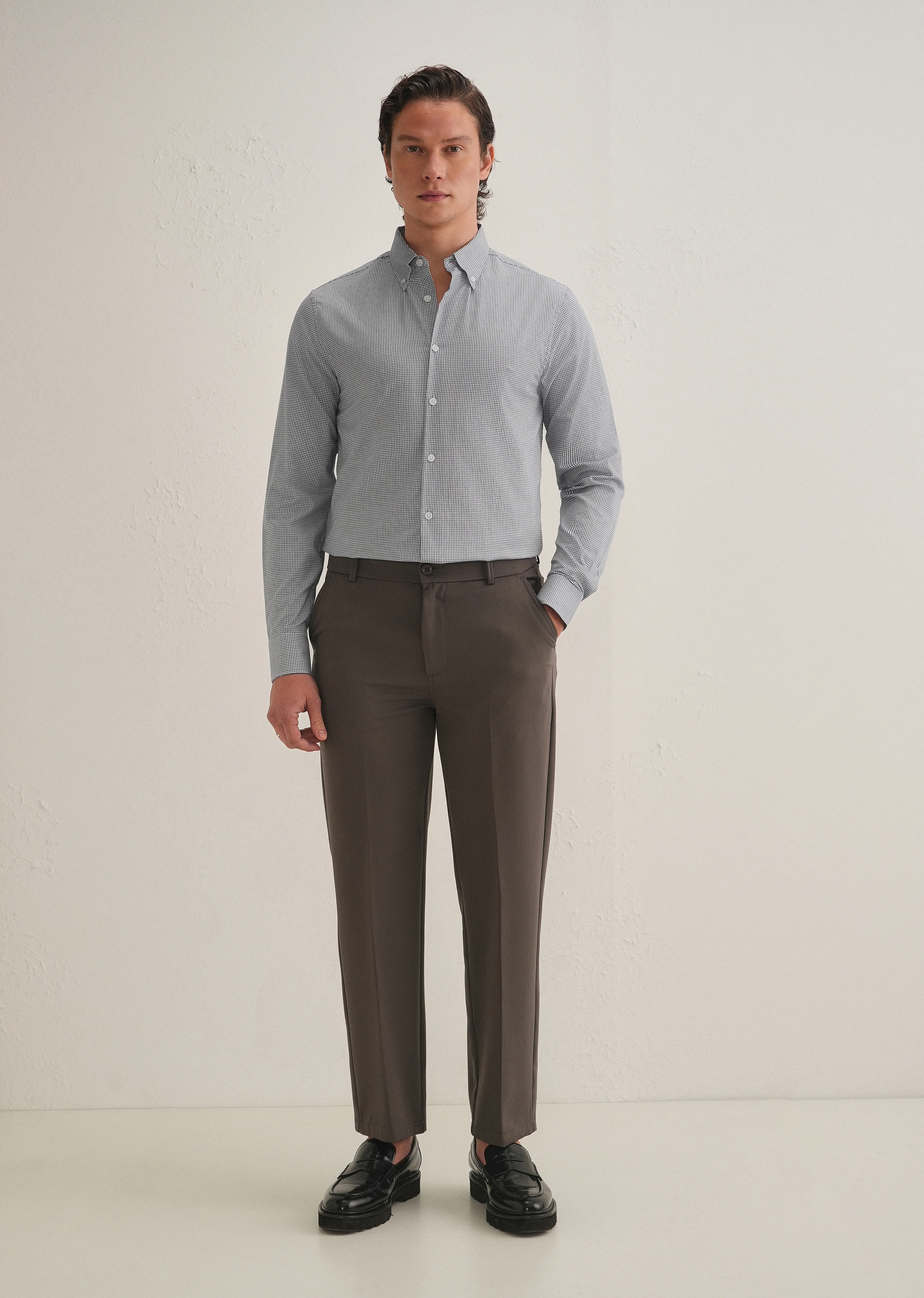 Navy Blue Geometric Dobby Cotton Shirt - Image 6
