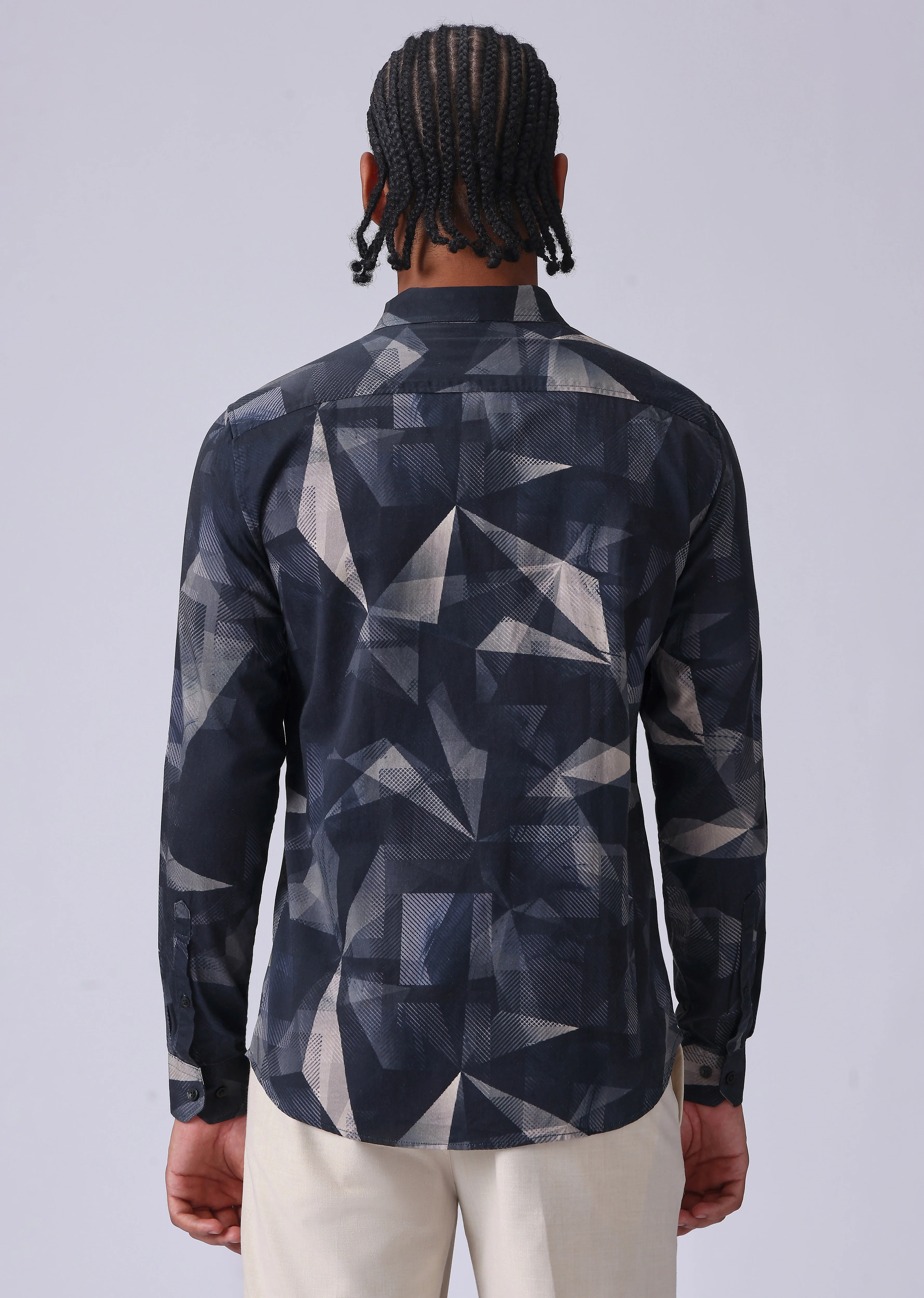 Navy Blue Geometric Print Shirt - Image 2