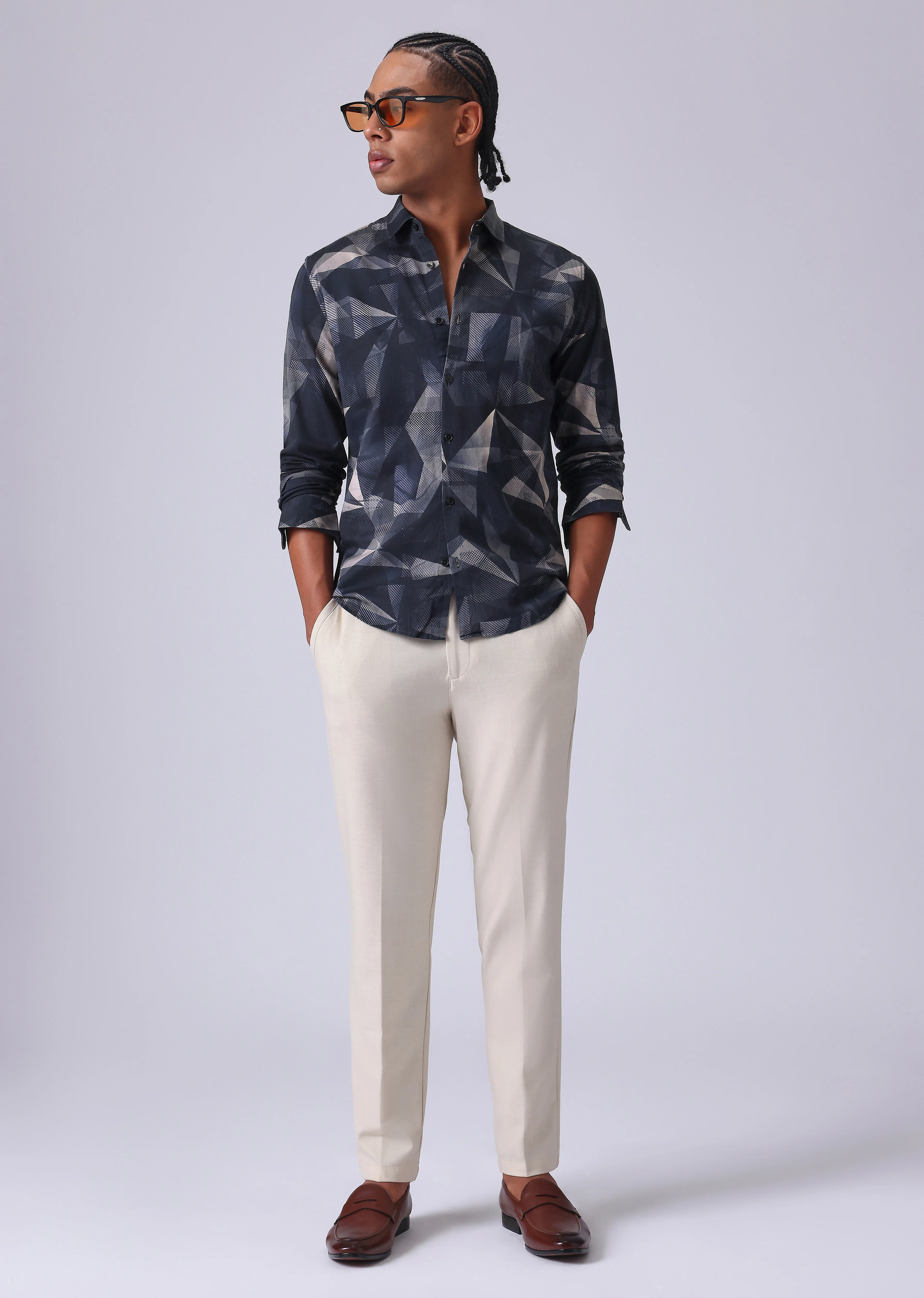 Navy Blue Geometric Print Shirt - Image 6
