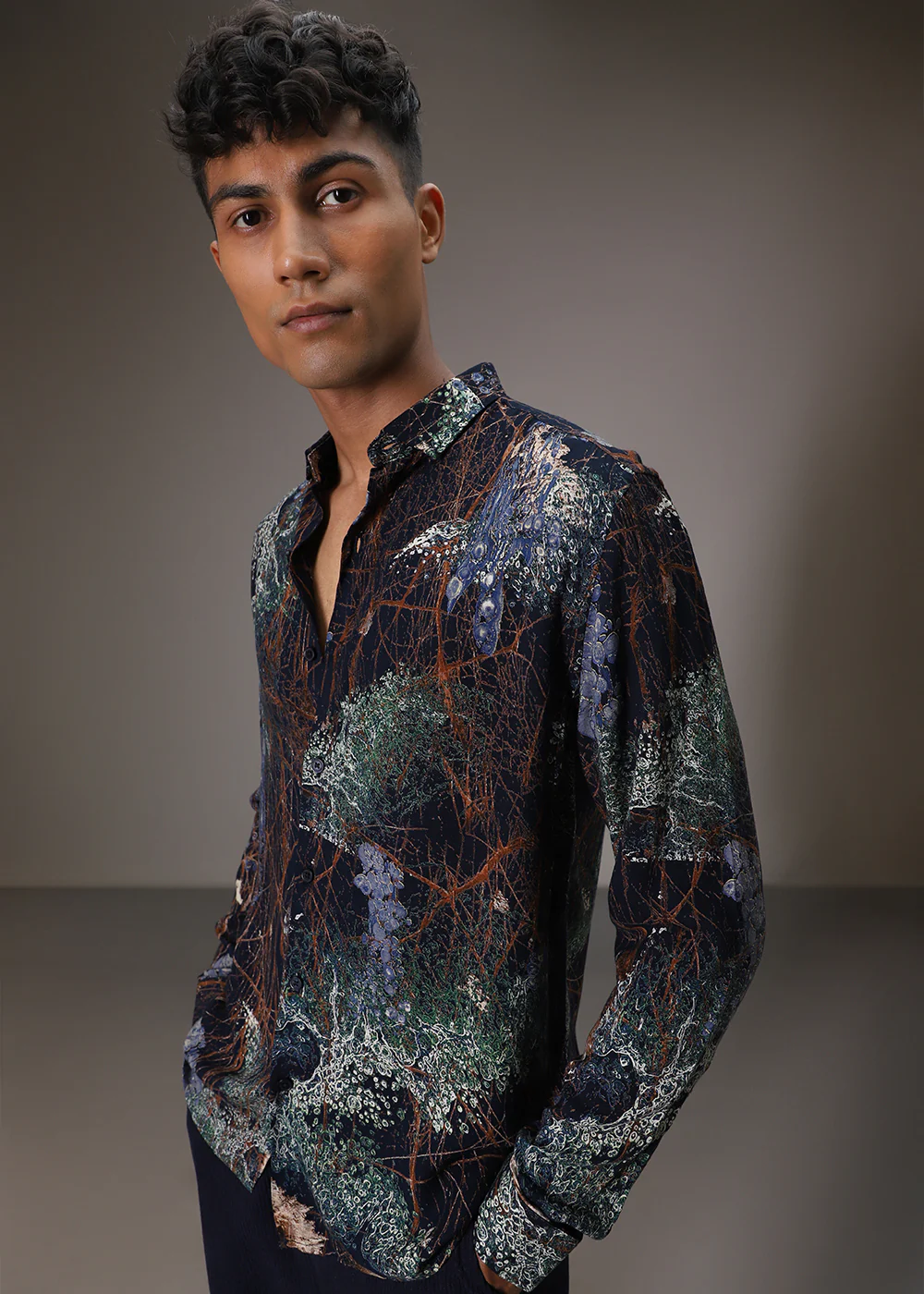 Navy Blue Grove Feather Shirt - Image 3