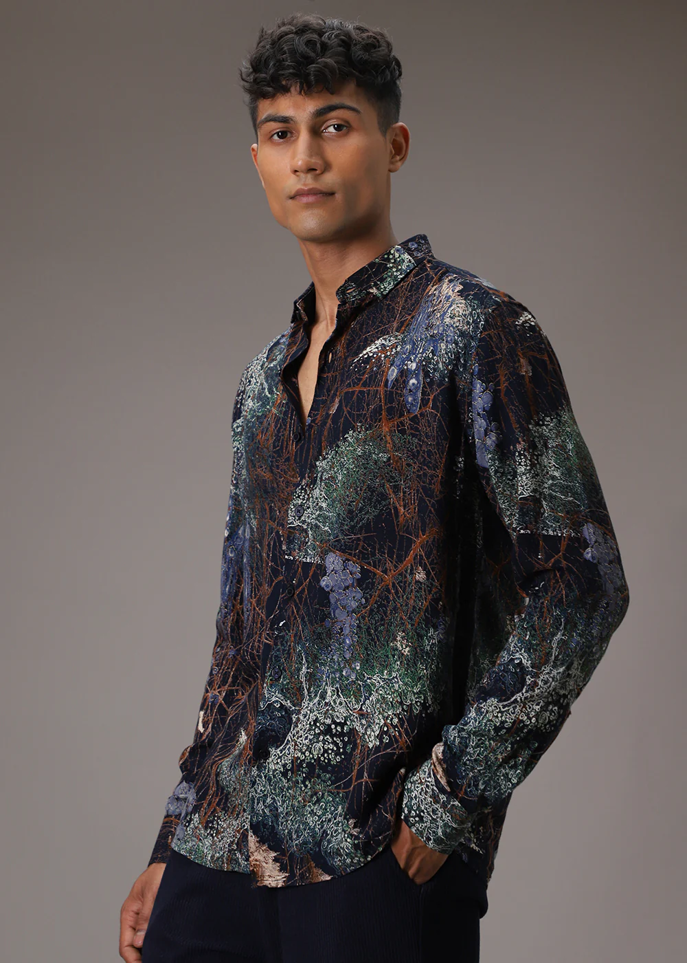 Navy Blue Grove Feather Shirt - Image 6