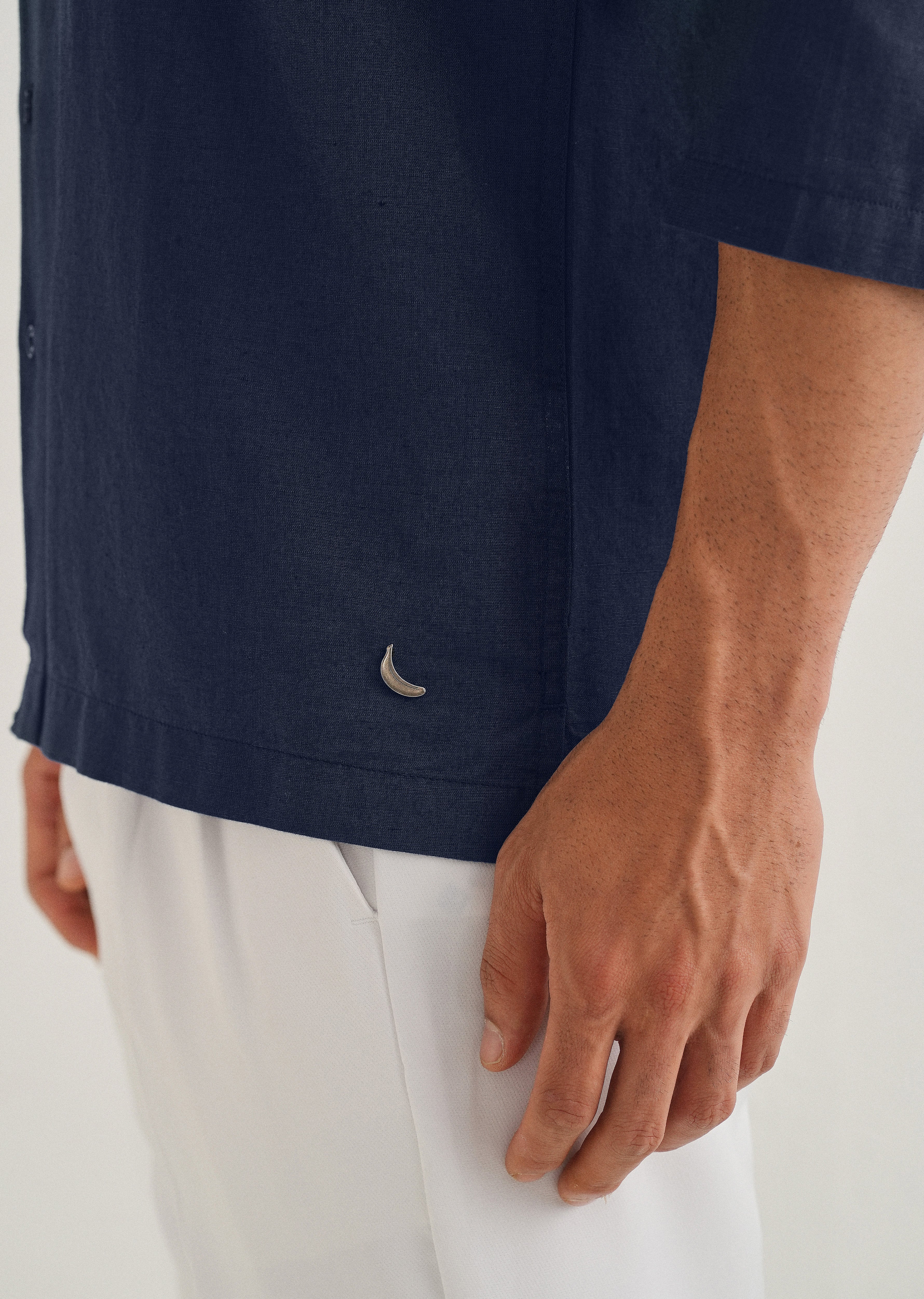 Navy Blue Hidden Sleeve Placket Cotton Linen Shirt - Image 7
