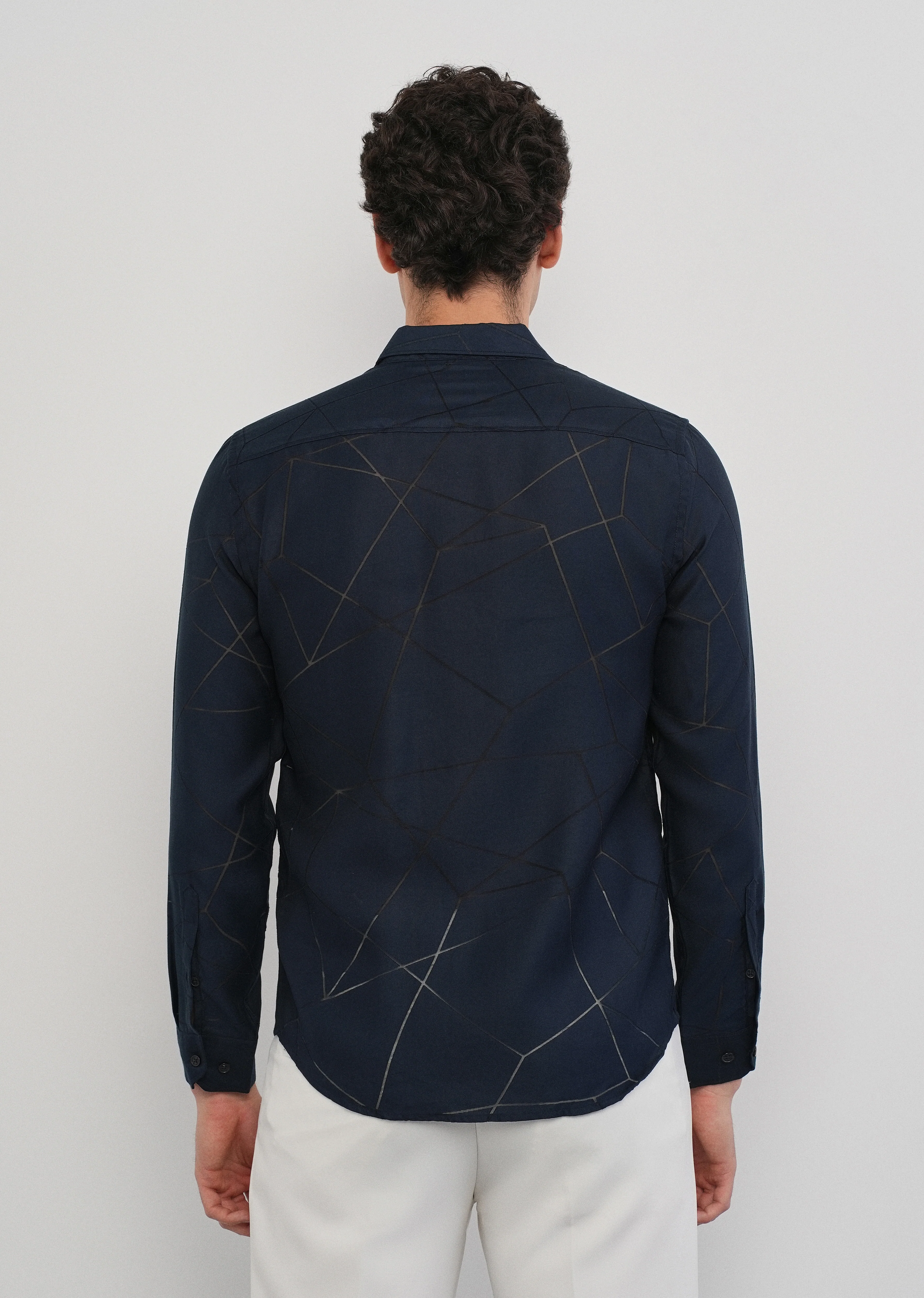Navy Blue Laser Cut Shirt - Image 2