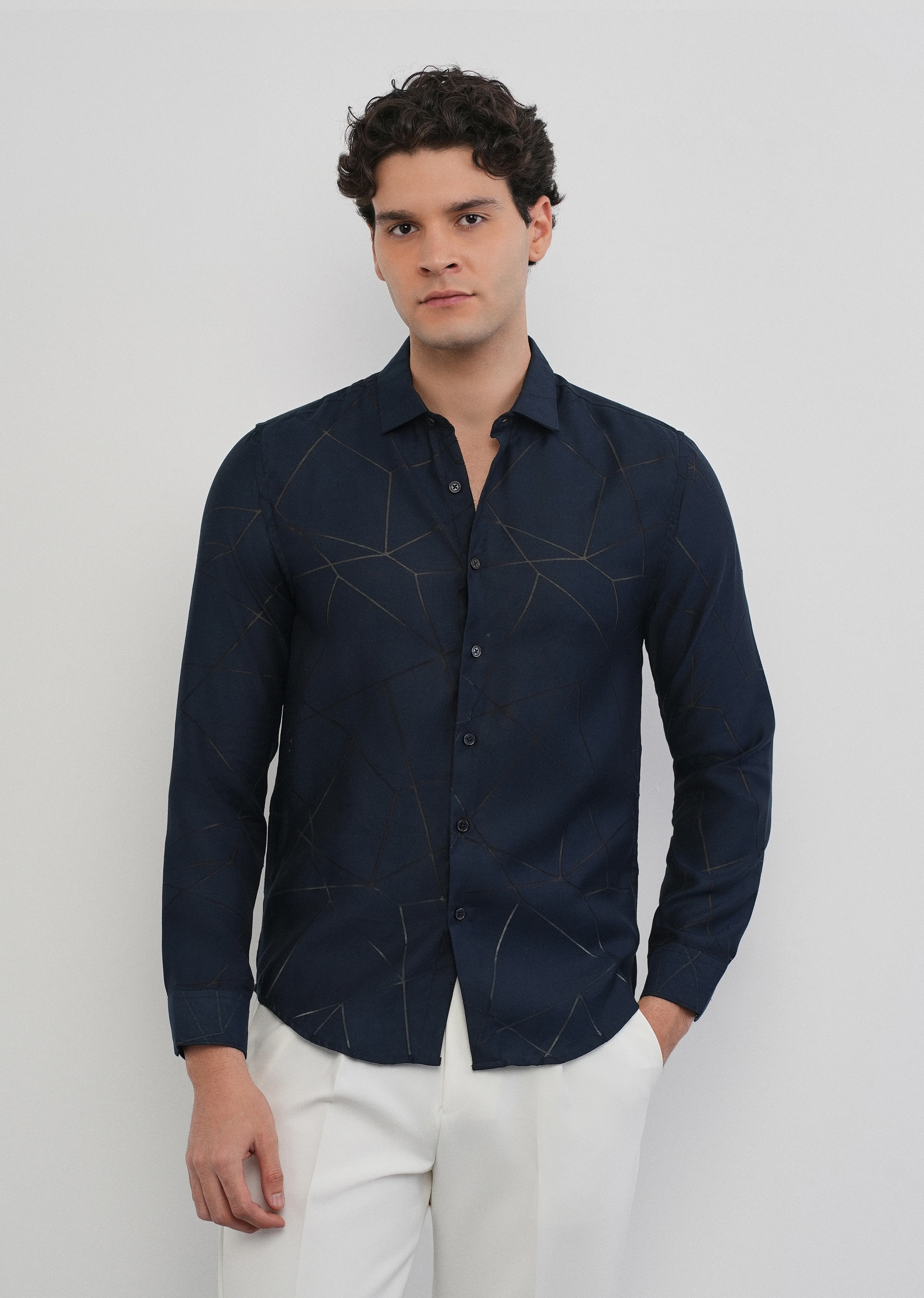 Navy Blue Laser Cut Shirt - Image 3