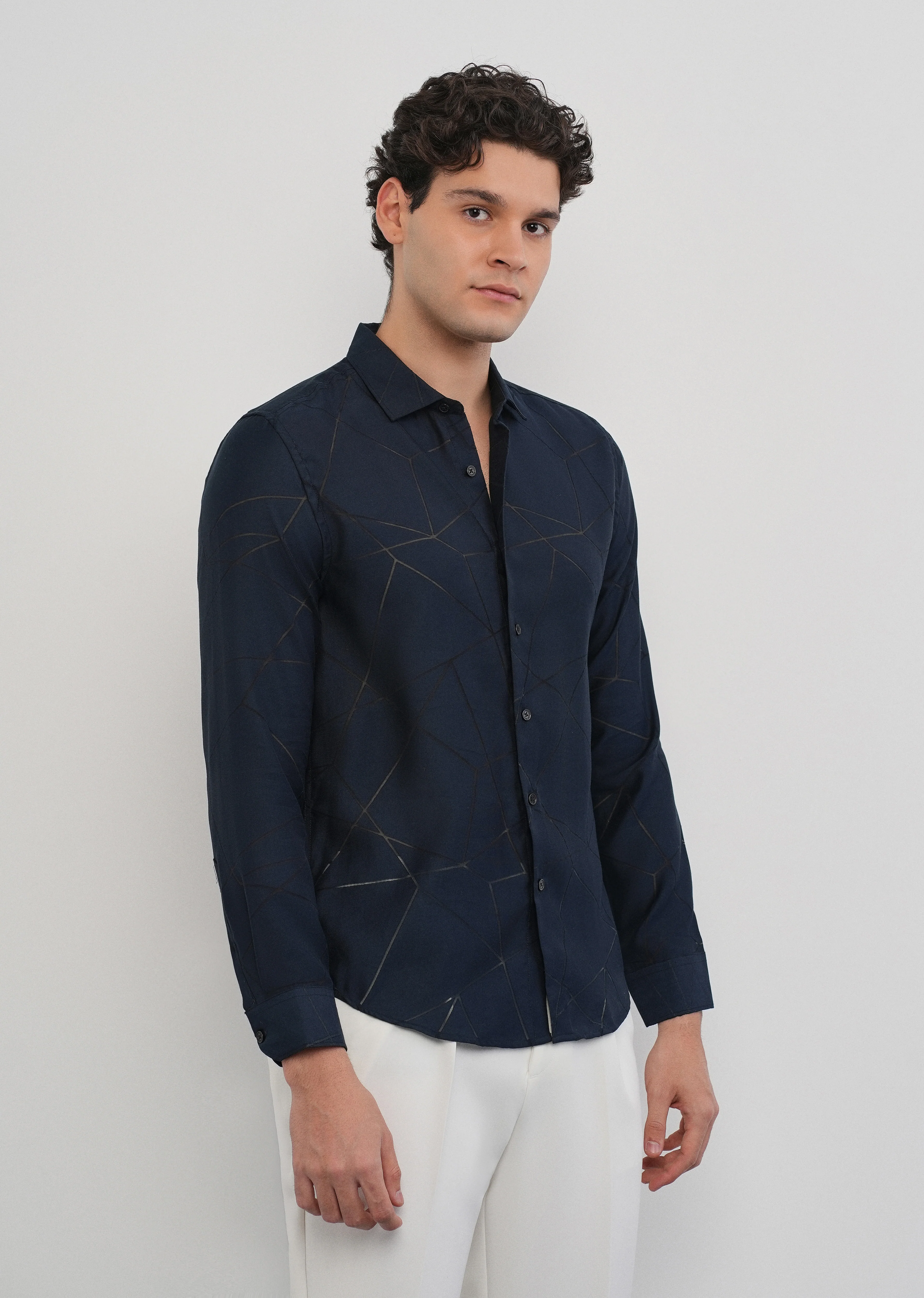 Navy Blue Laser Cut Shirt - Image 4