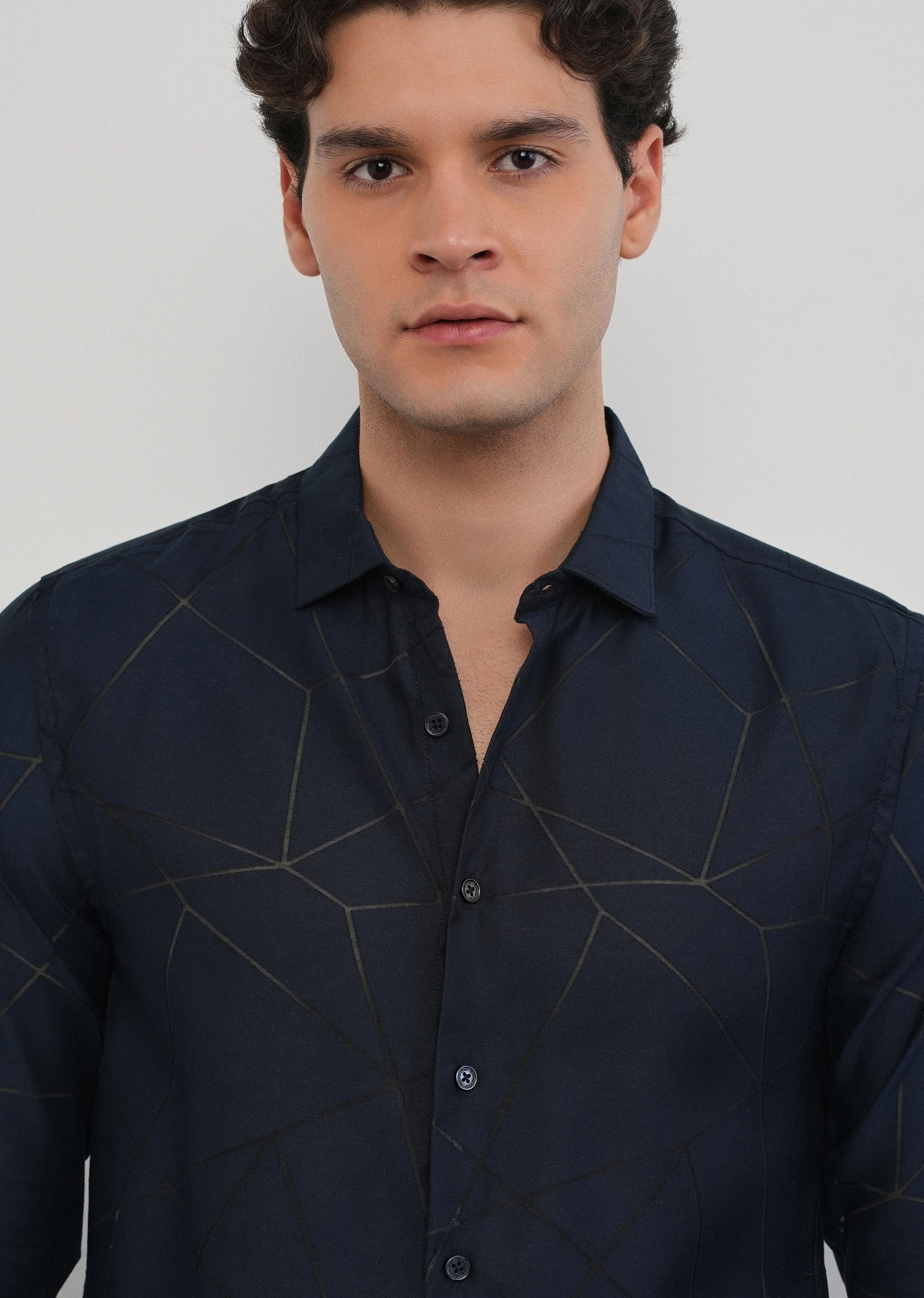 Navy Blue Laser Cut Shirt - Image 5