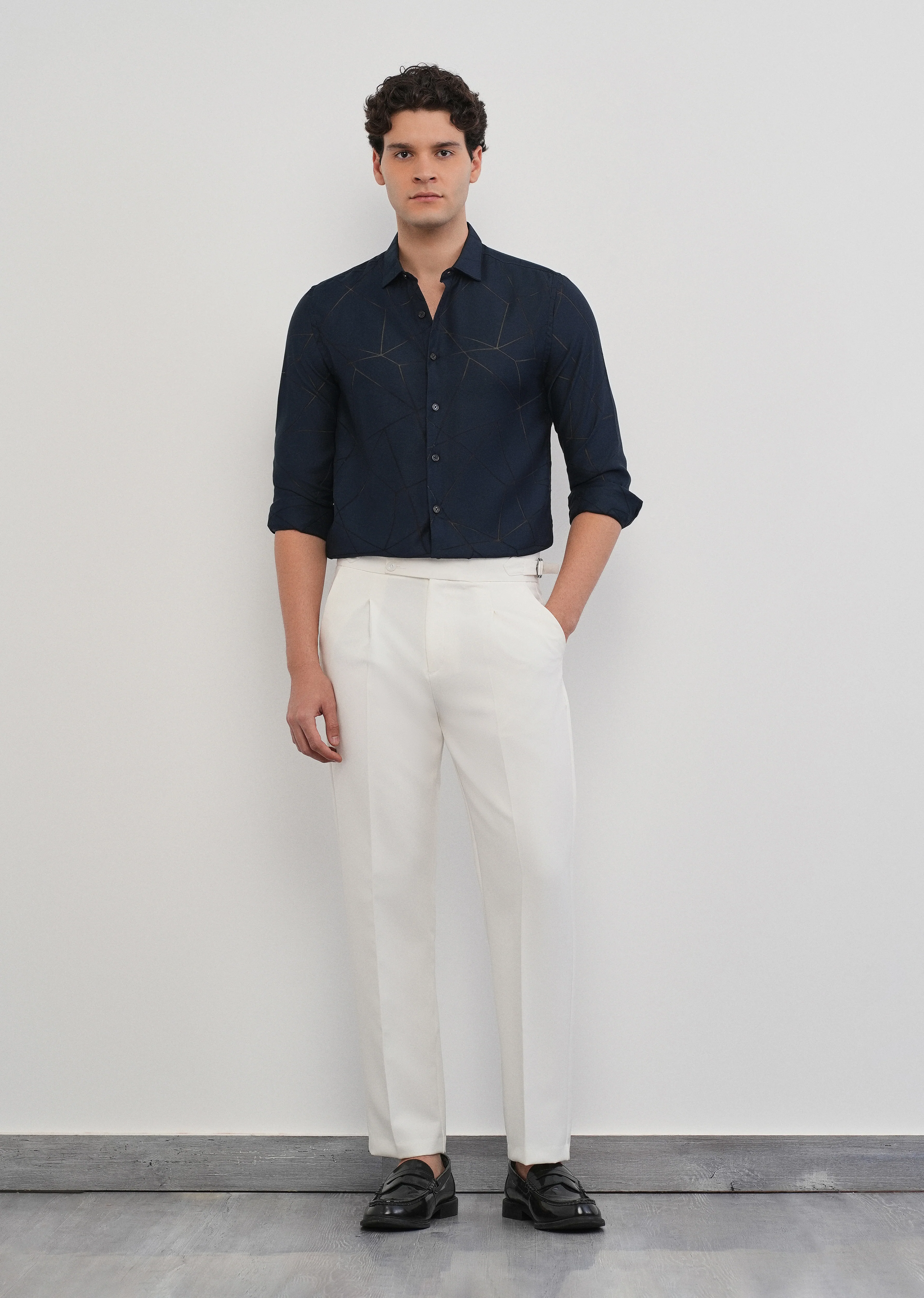 Navy Blue Laser Cut Shirt - Image 6