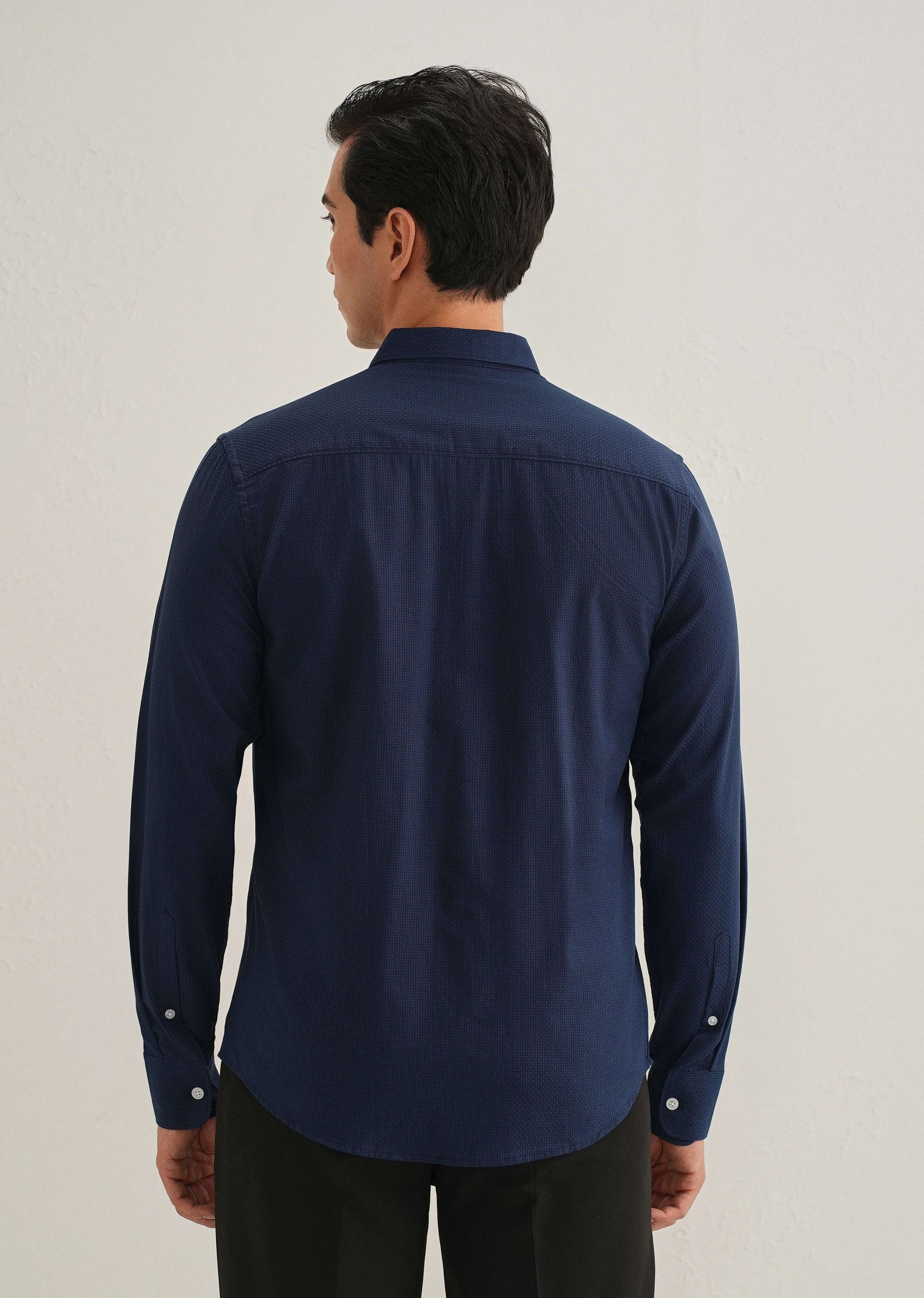 Navy Blue Micro-Check Shirt - Image 5