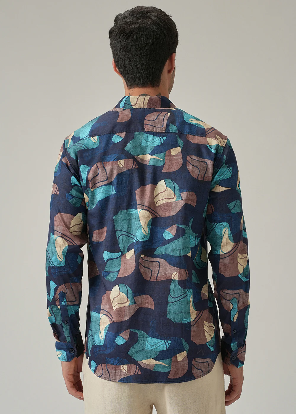 Navy Blue Mosaic Print Shirt - Image 2