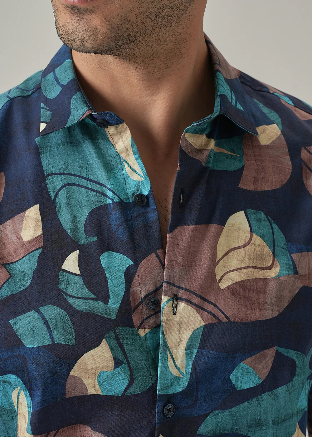 Navy Blue Mosaic Print Shirt - Image 5