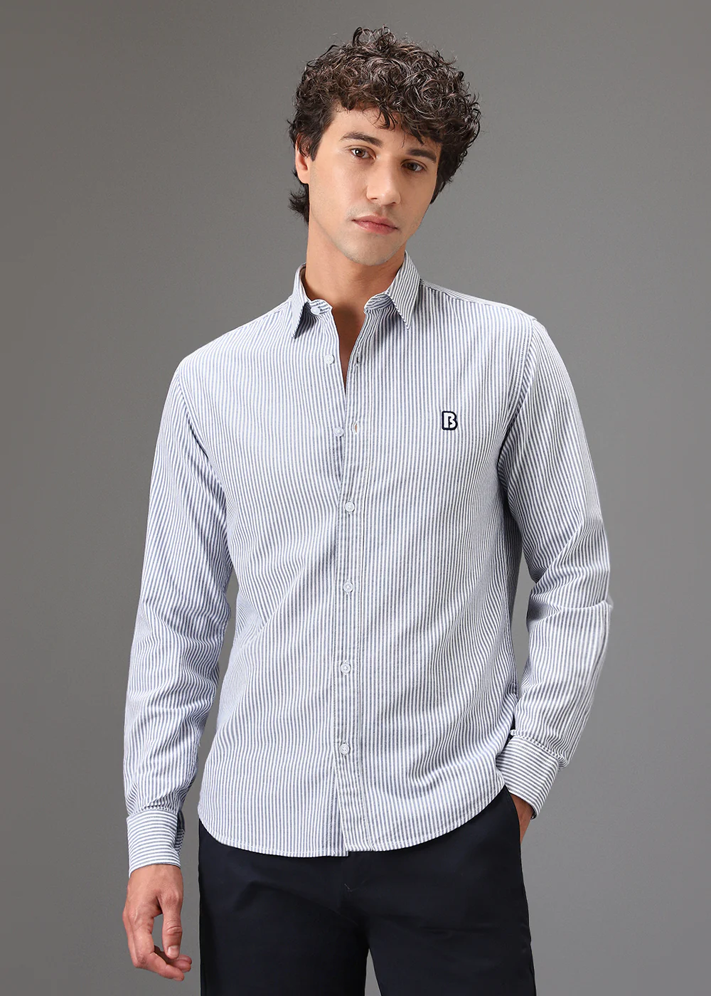 Navy Blue Pin Stripe Shirt - Image 3