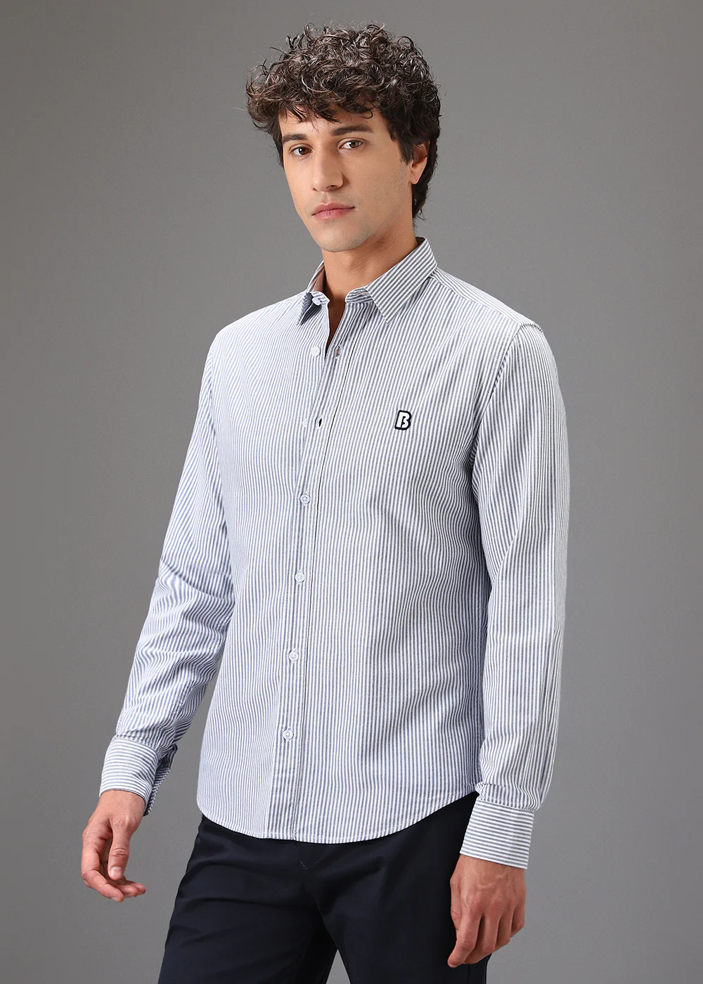 Navy Blue Pin Stripe Shirt - Image 5