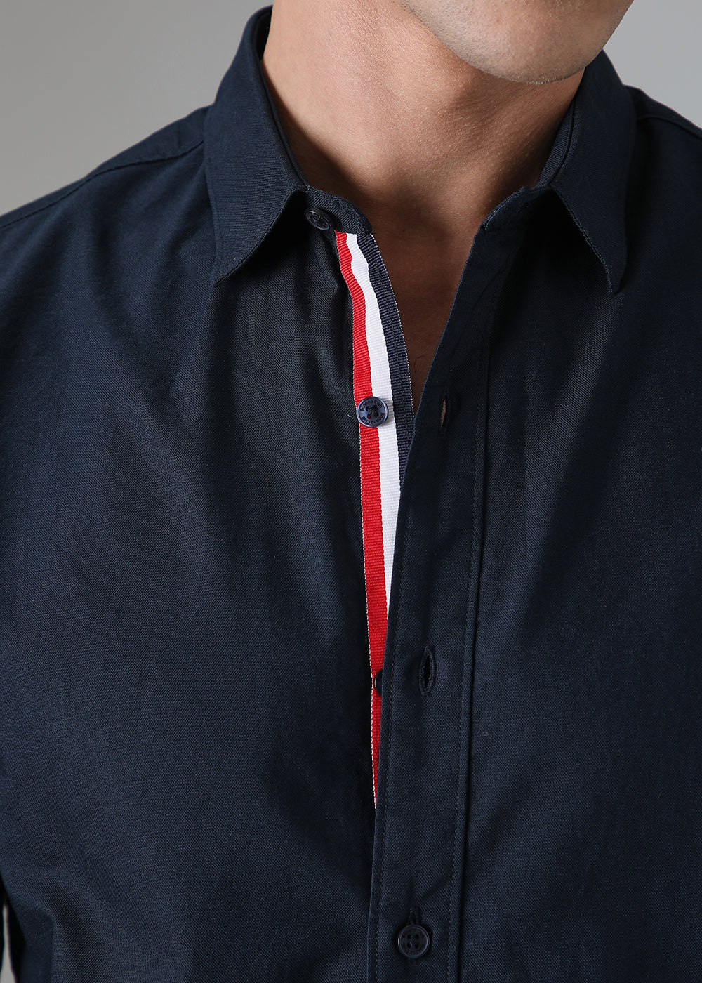 Navy Blue Plain Dolphin Oxford Shirt - Image 2