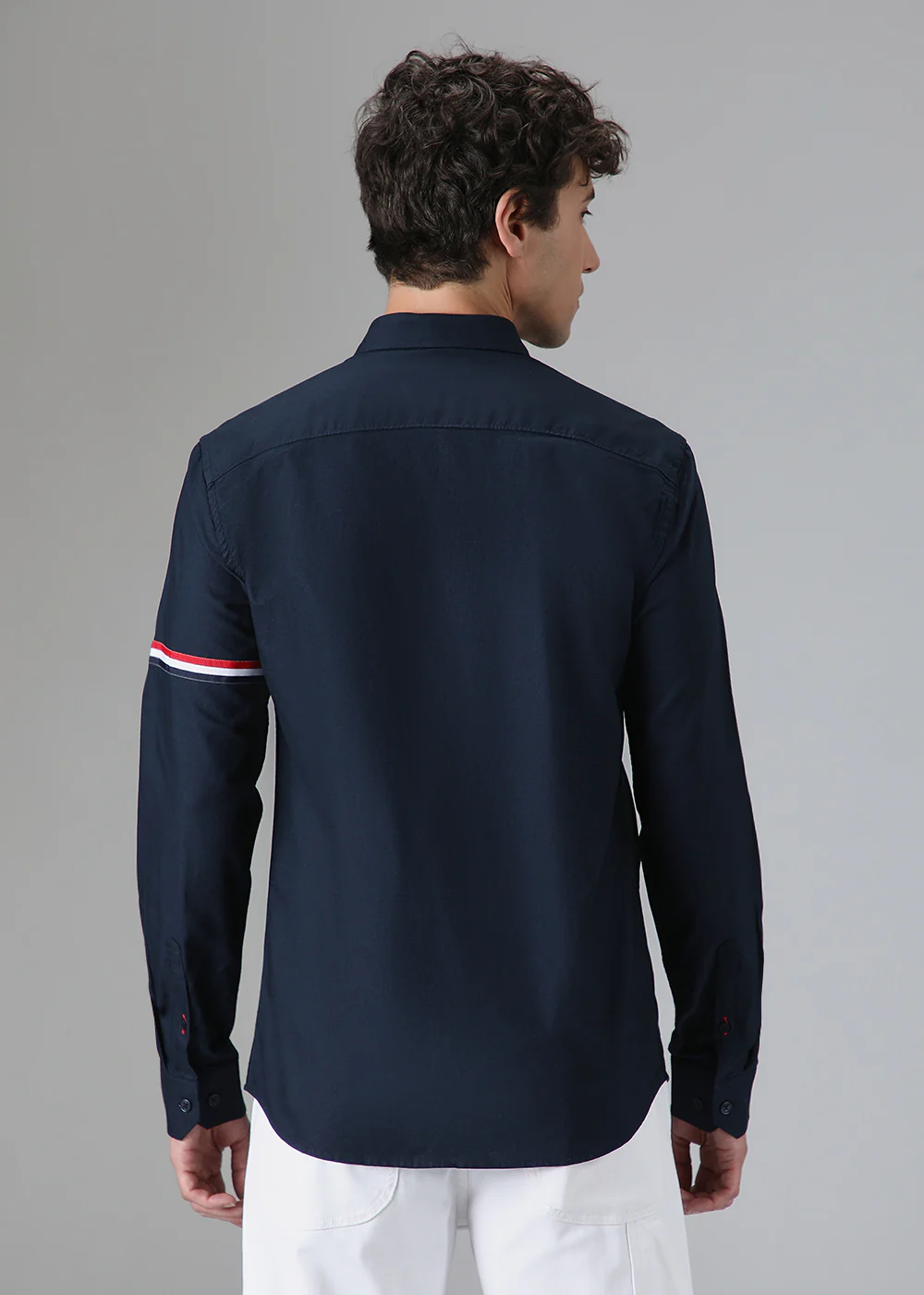 Navy Blue Plain Dolphin Oxford Shirt - Image 4