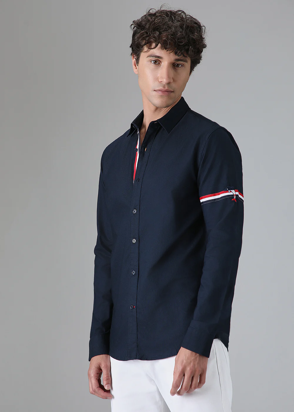 Navy Blue Plain Dolphin Oxford Shirt - Image 5