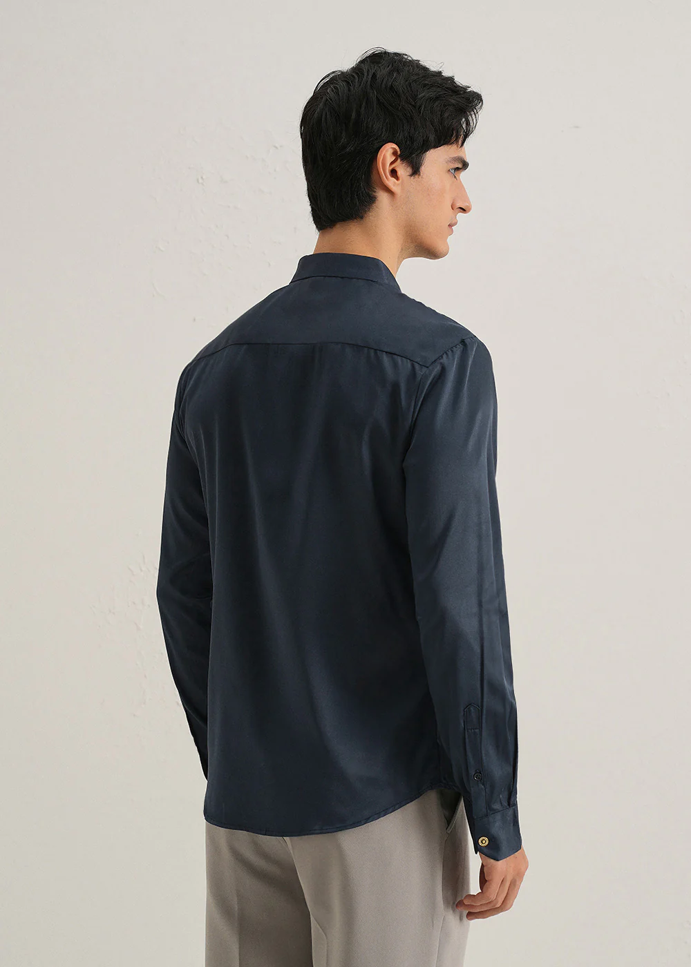 Navy Blue Plain Stitchless Placket Shirt - Image 4