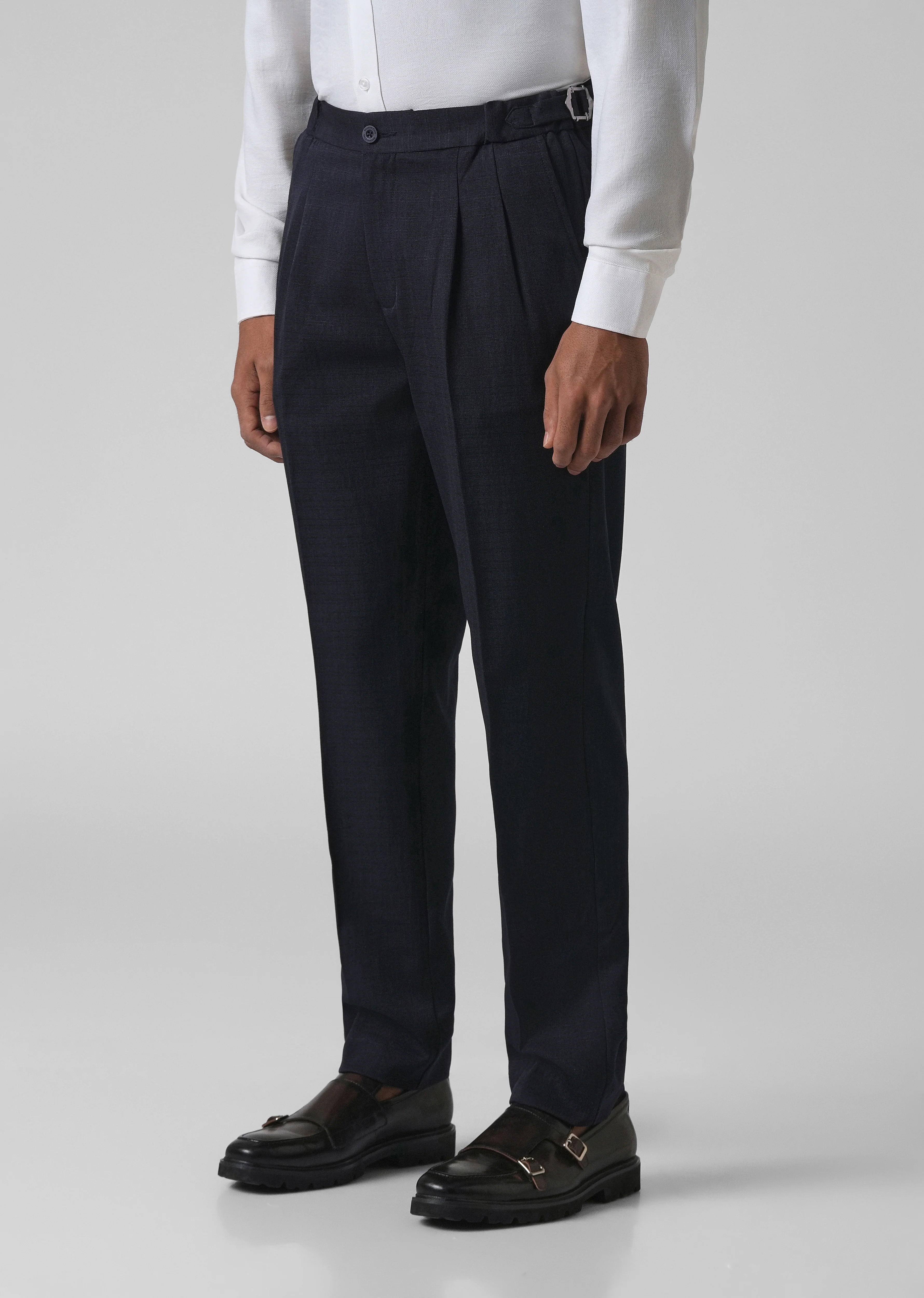 Navy Blue Pleated Gurkha Pant - Image 4