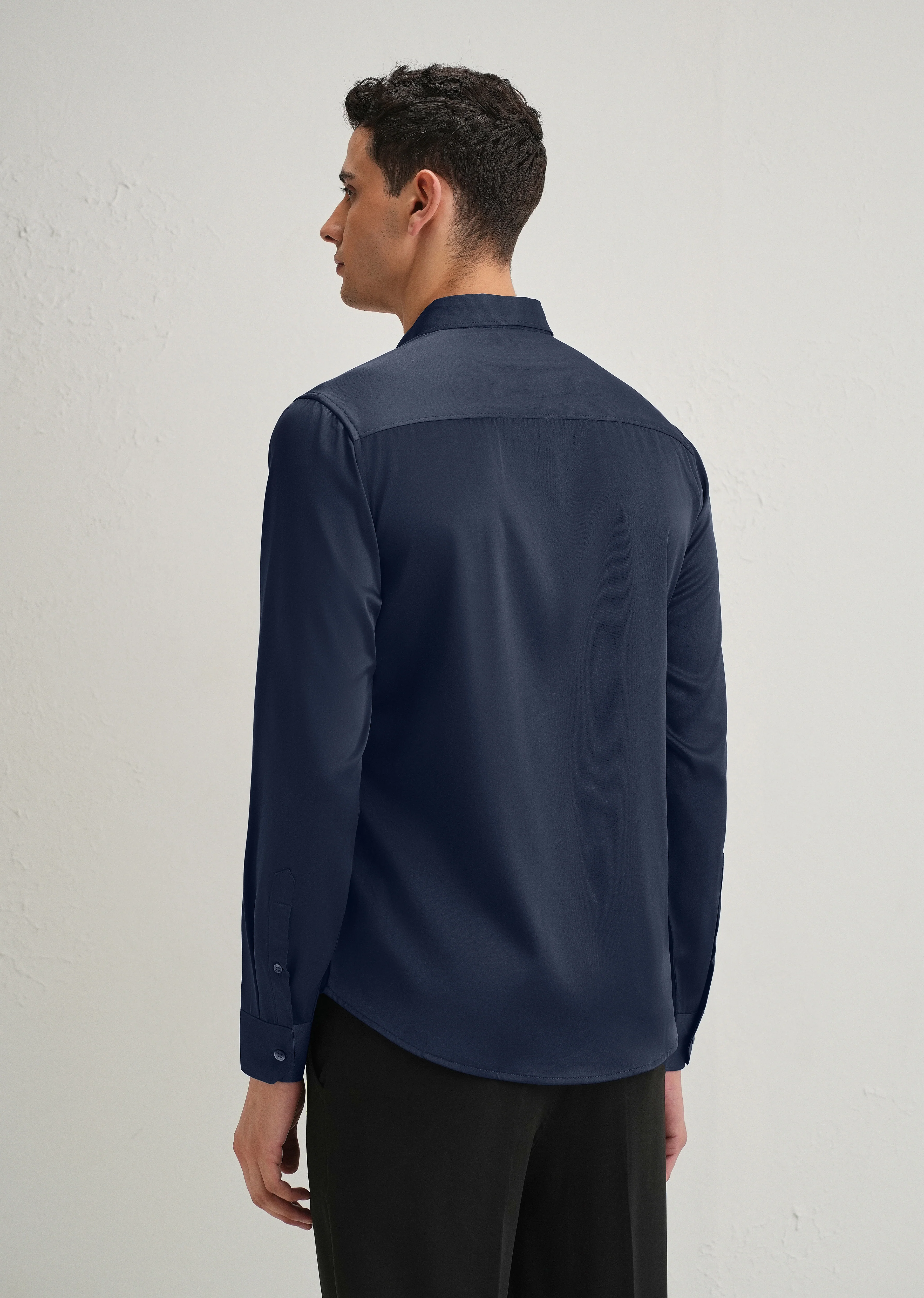 Navy Blue Premium Satin-Finish Plain Shirt - Image 4